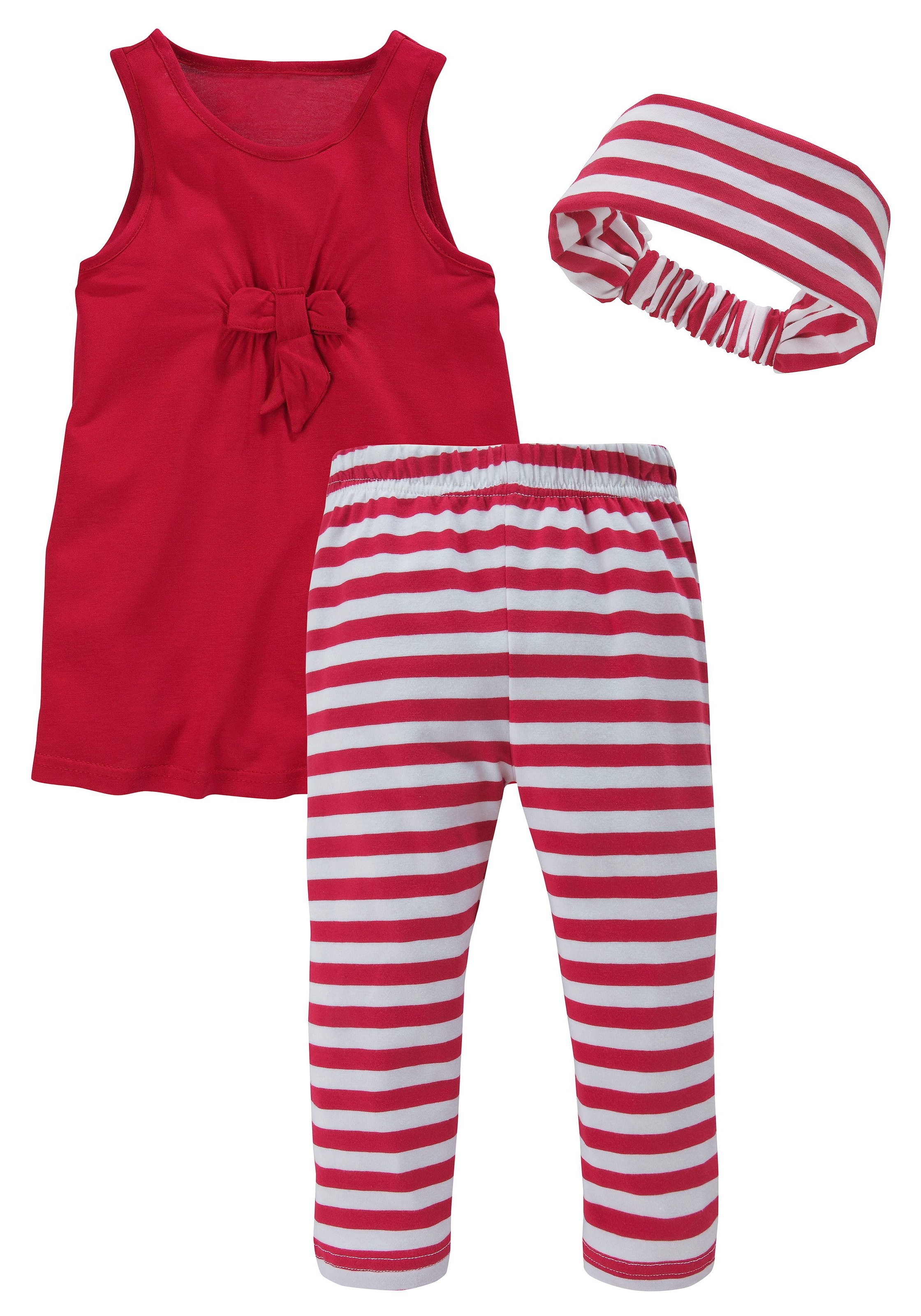 KIDSWORLD Kleid, Leggings & Haarband »3tlg. Set: Kleid, Capri und Haarband geringelt« Set, 3, 3 Stk. Capri und Haarband maritim geringelt