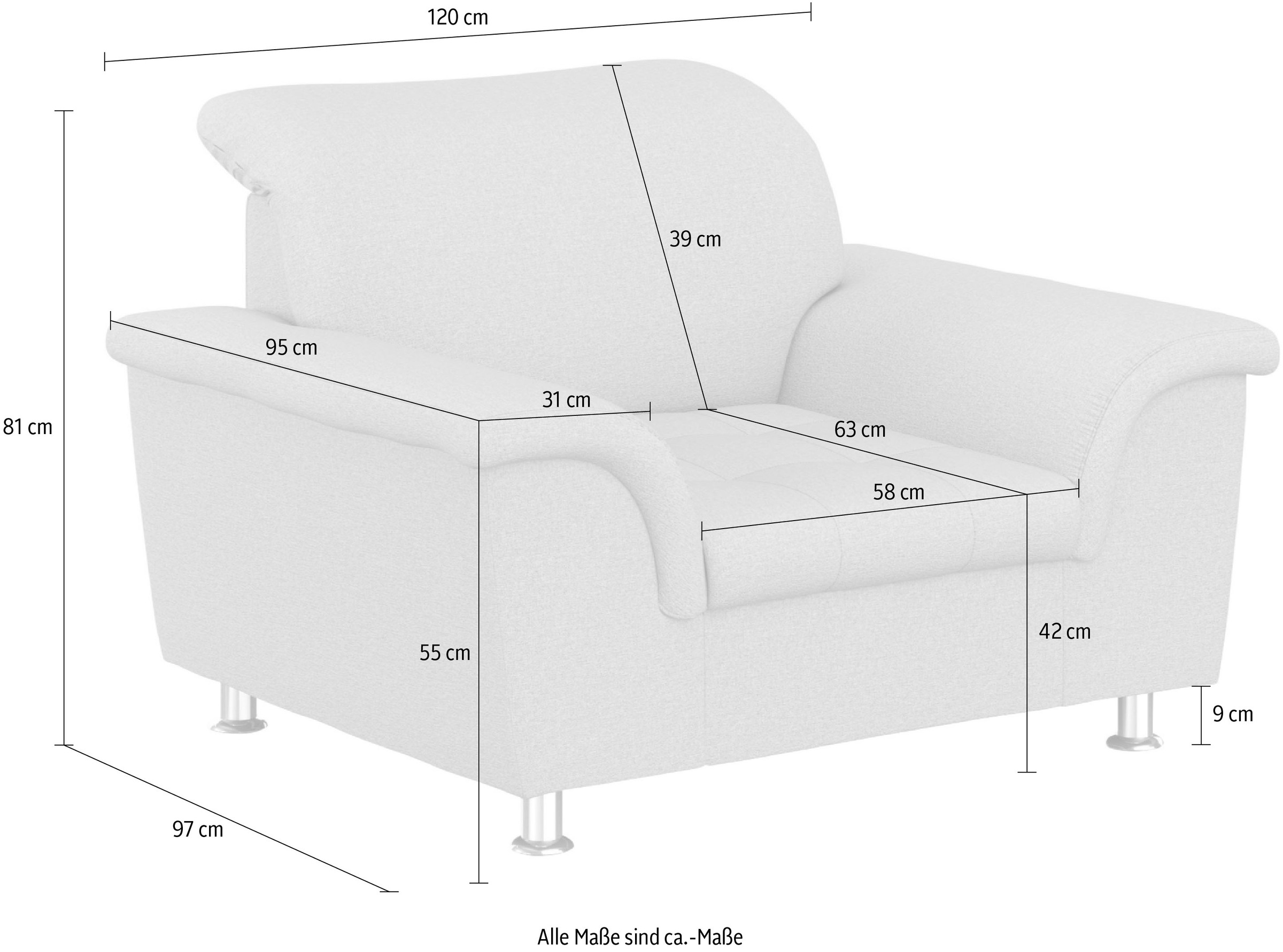 DOMO collection Fauteuil »FRANZI zeitlos & elegant, moderne Sitzheftung« option avec réglage de la tête, accoudoirs confortables, pieds chromés