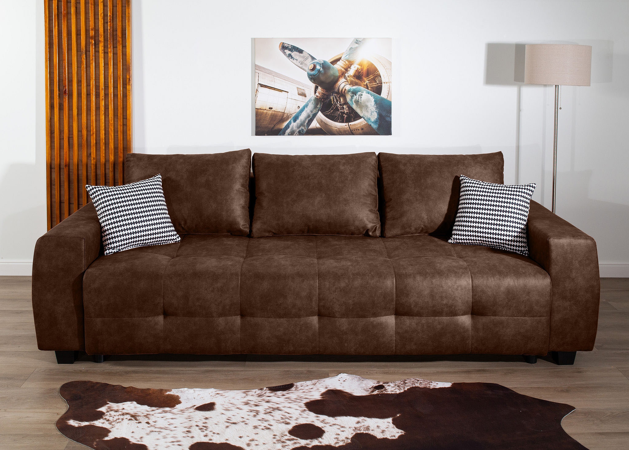 COLLECTION AB Canapé-lit »Bella, B: 241 cm, Liegefl. 142x194 cm« Bettfunktion, Bettkasten & 2 Zierkissen, Federkern