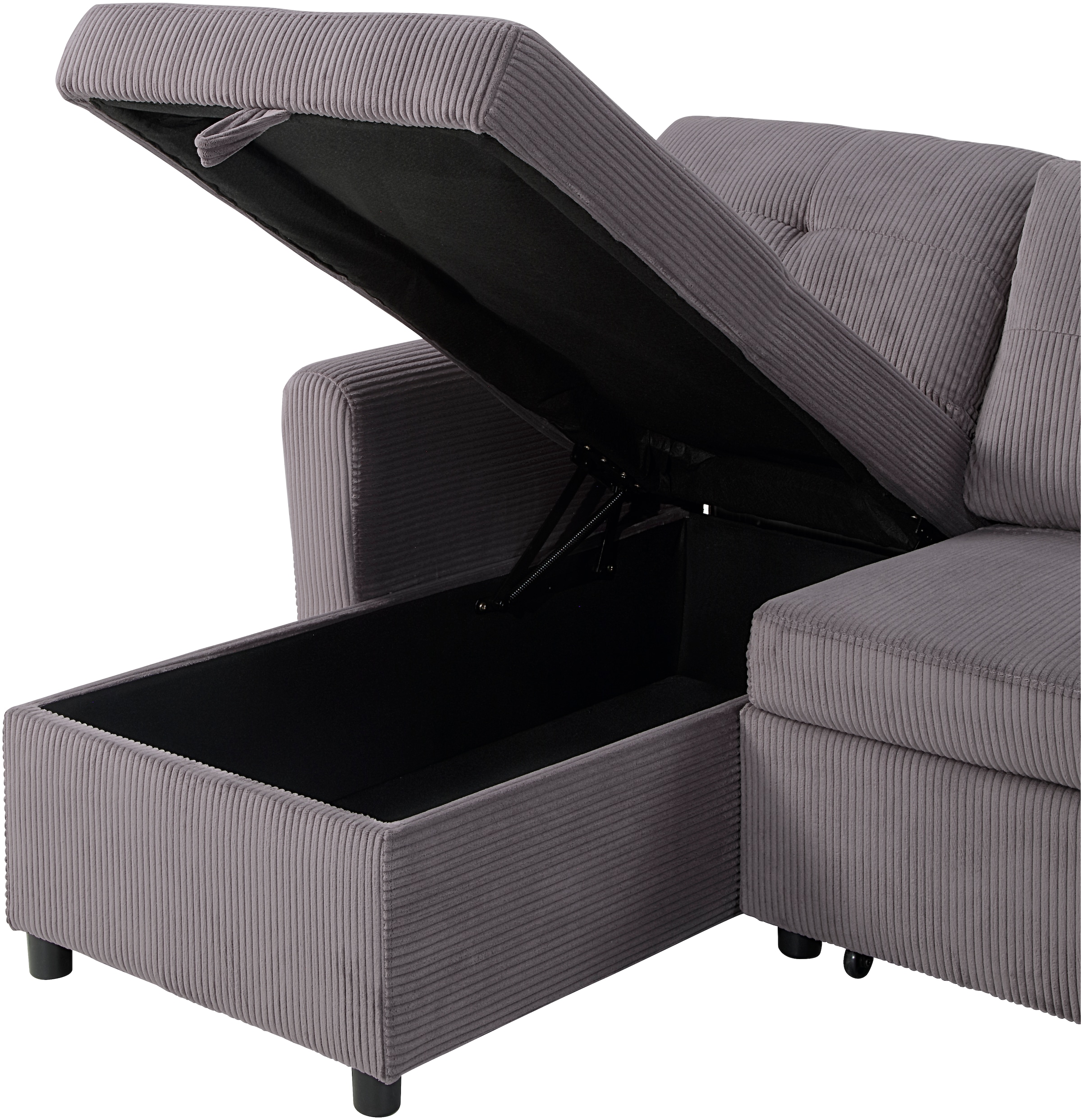 ATLANTIC home collection Canapé-lit »Gustavo L-Form, B: 199 cm« mit Bettfunktion, Bettkasten & seitlichen Taschen