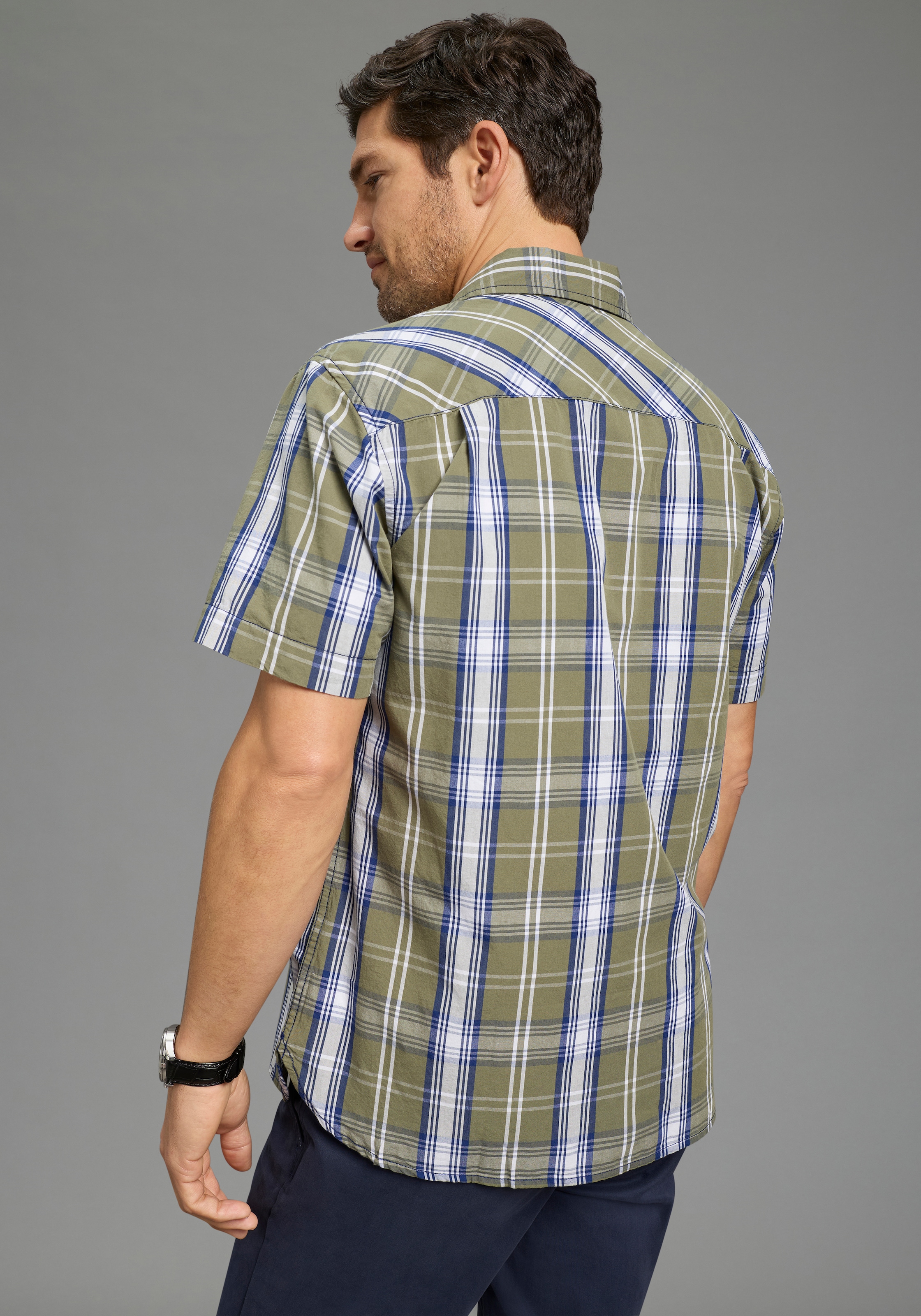 Man's World Chemise à carreaux Kurzarm, für Casualmode, Basic, Frühling und Sommer, aus Baumwolle