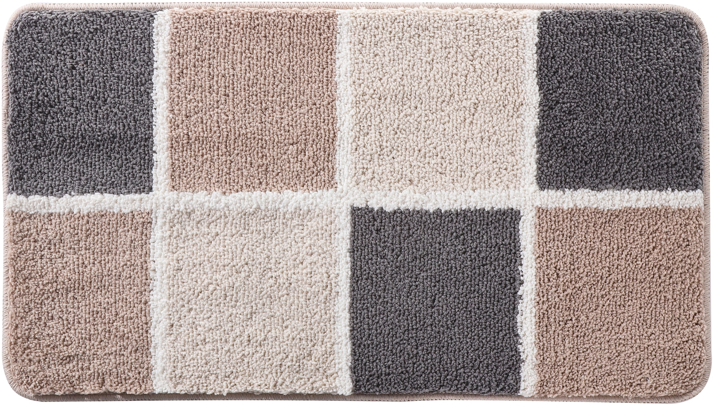 my home Badematte »Anna mit Kachelmuster, Badvorleger, Badezimmer Teppich, Duschvorleger« Höhe 20 mm rutschhemmend beschichtet strapazierfähig Badteppich, Hoch-Tief Effekt, Modern, Weich