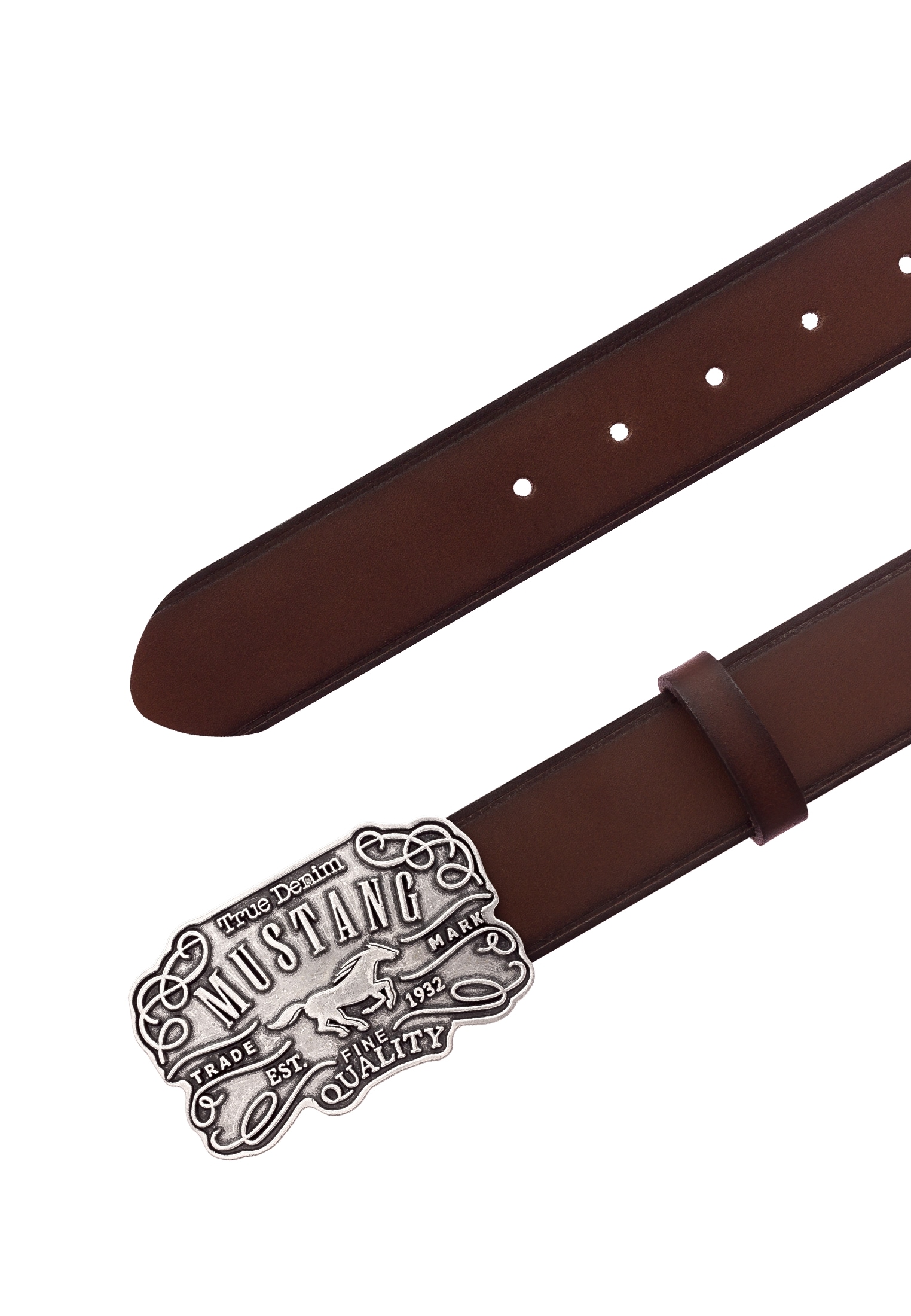MUSTANG Ceinture en cuir feine Logoprägung, Echtleder, aufwendige Gürtelschnalle