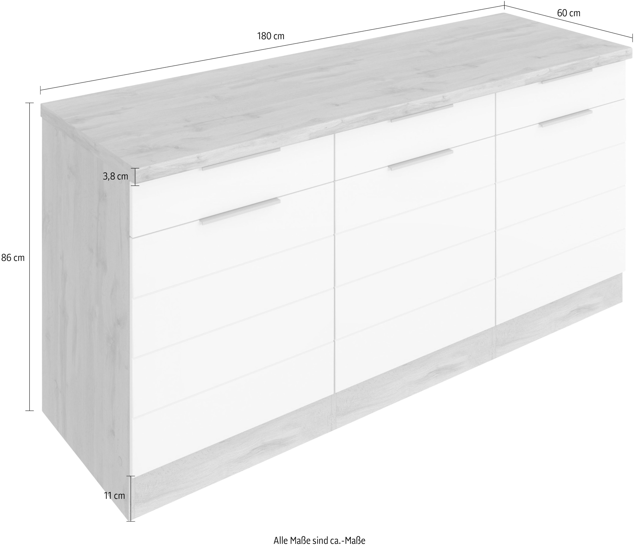 KOCHSTATION Unterschrank »KS-Luhe« 180 cm breit, für viel Stauraum, MDF-Fronten mit waagerechter Lisene