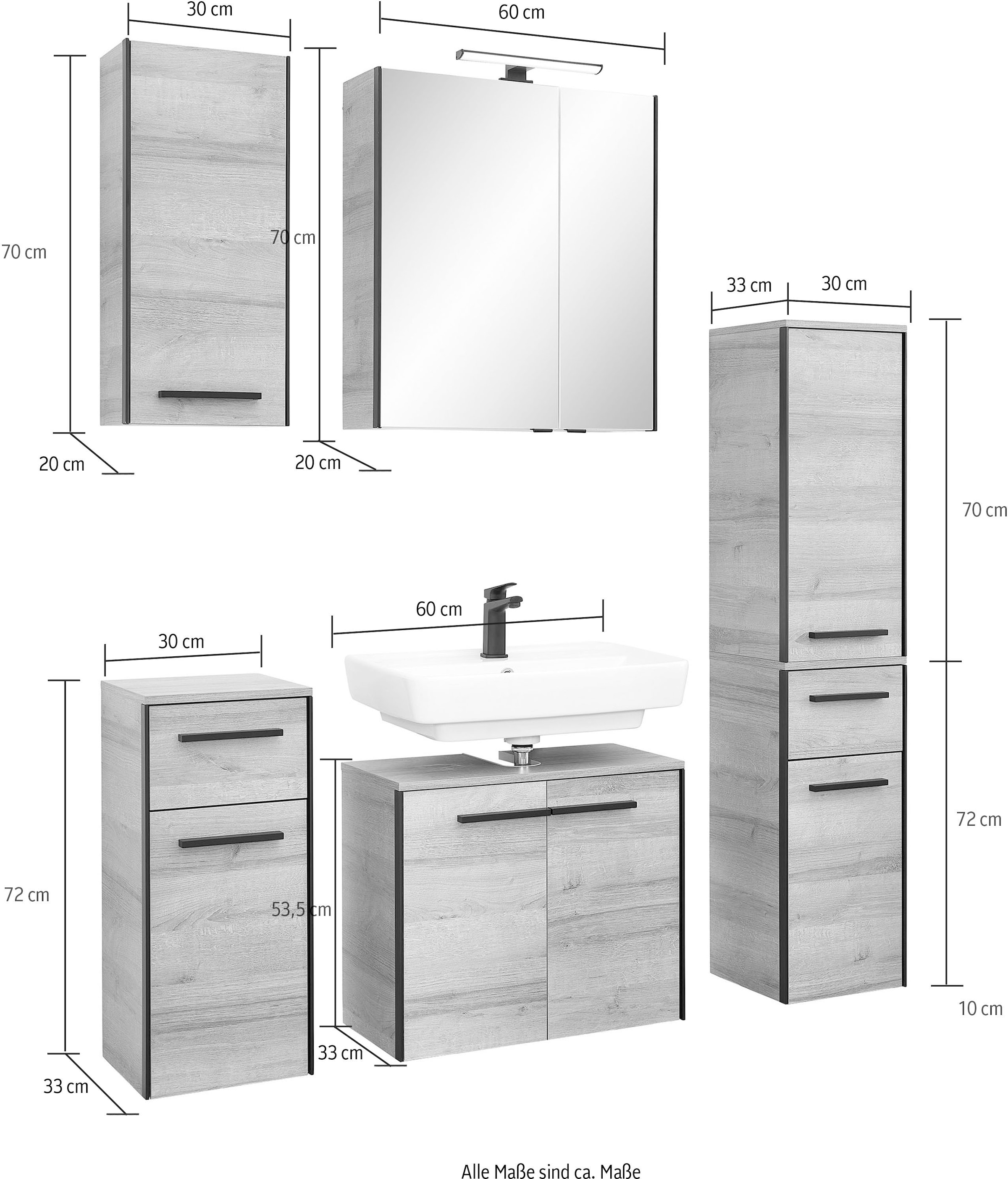 Saphir Ensemble de meubles de salle de bain »Quickset 395 5-teilig, Waschbeckenunterschrank mit LED-Spiegelschrank« 6 cuis tlg.