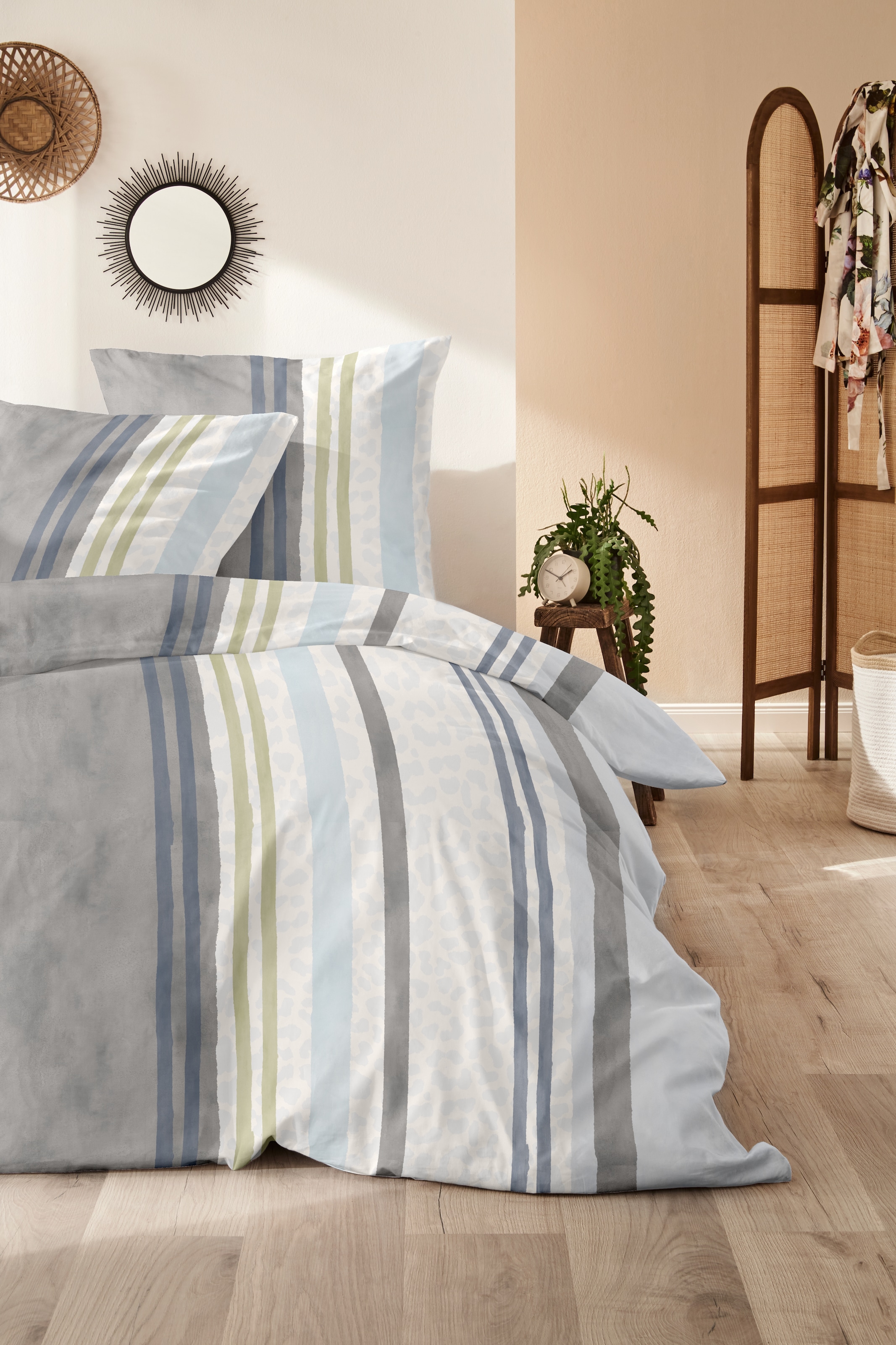 Primera Bettwäsche »Feinbiber-Bettwäsche Leo Stripe« 2 Stk. mit Leo-Struktur