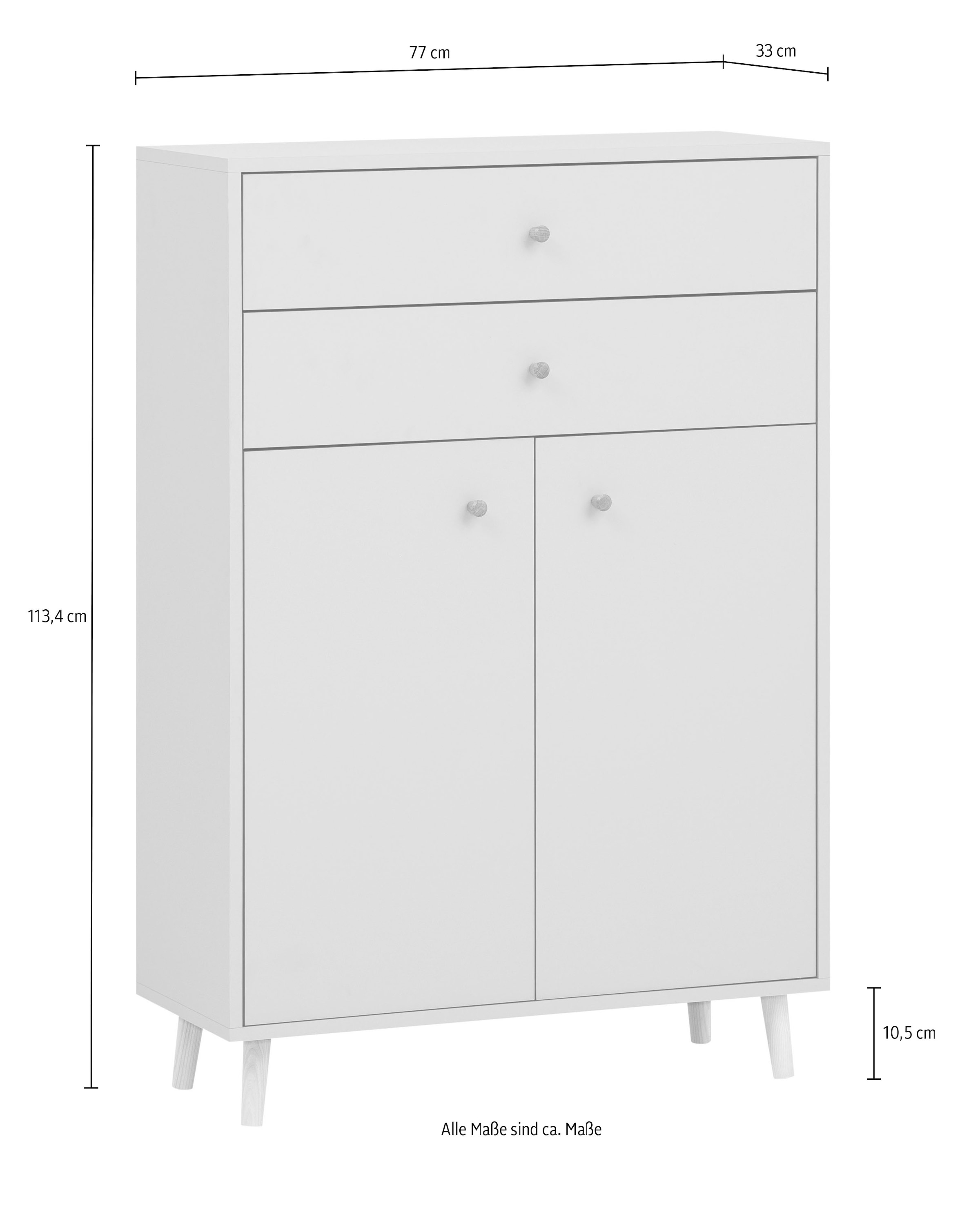 Schildmeyer Midischrank »Bjarne, Breite 77 cm« Mit Metallbeschlägen, Griffe und Möbelfüsse aus Massivholz