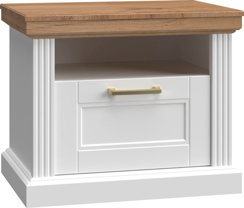 GOODproduct Nachtkonsole »Tara, im klassischen Landhausstil, FSC-zertifiziert« 1 offenes Fach und 1 Schublade mit Metallgriff, Soft-Close-Funktion,  lackiert mit wasserbasiertem UV-Lack, 62x43x52cm (BxHxT)