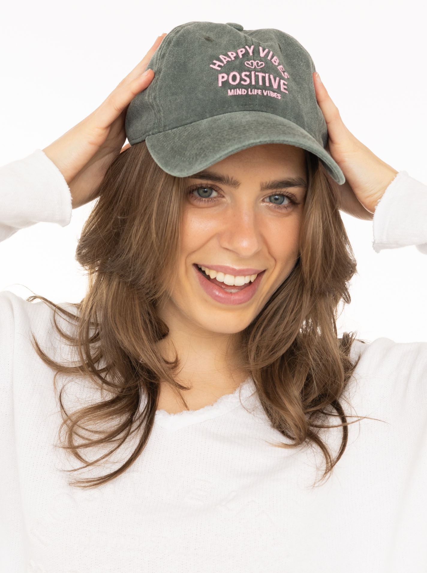 Zwillingsherz Baseball Cap »"Happy Vibes"« modernen Vintage-Look, Stickerei