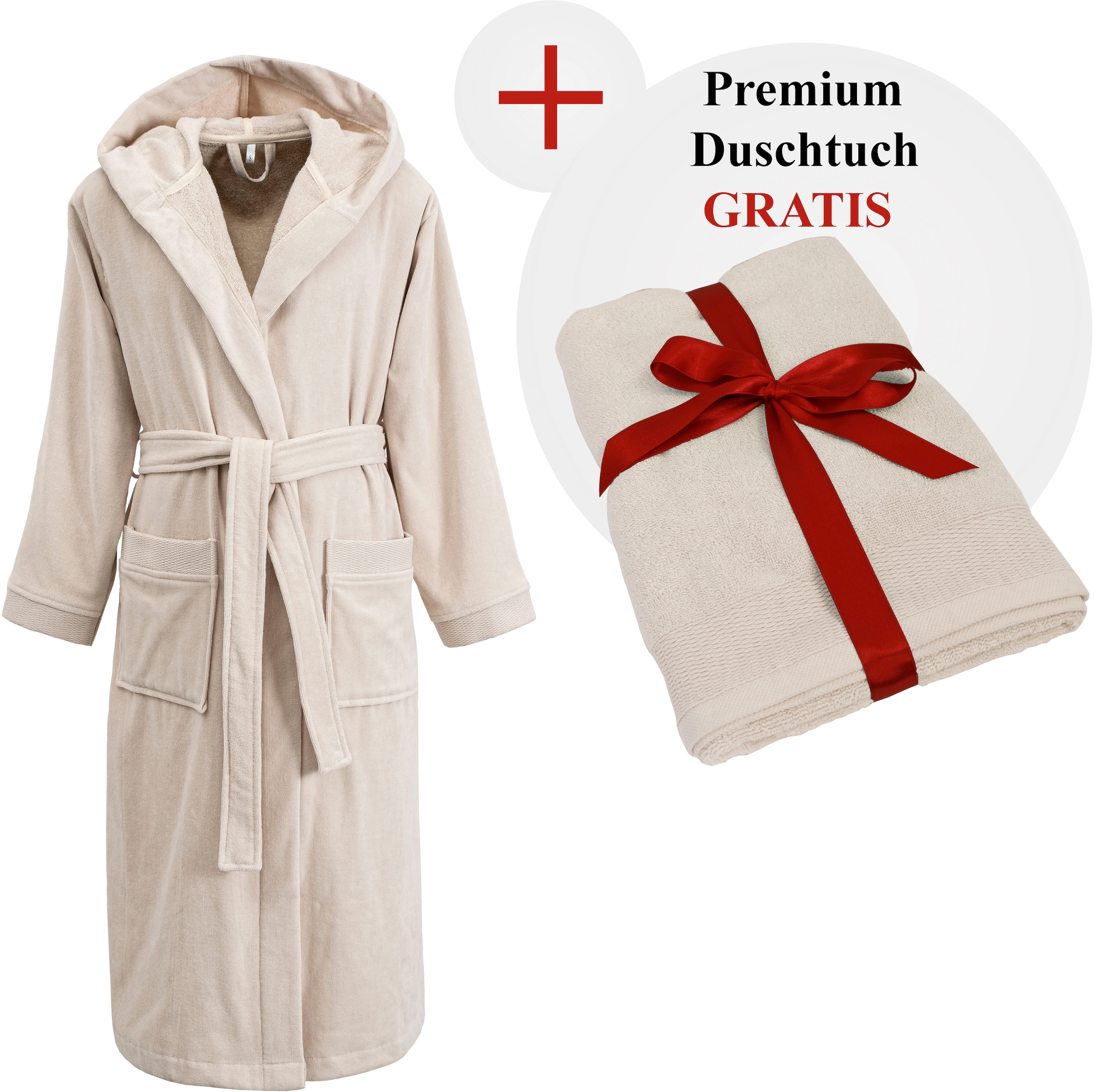 GOODproduct Peignoir de bain unisexe »Fenya, 330 g/m², Premium, Hotelbademantel, Morgenmantel,  Sauna & Spa« 1 cuis Reissverschlusstaschen, weich mit GRATIS-Zugabe: 1x Duschtuch 70x140 cm