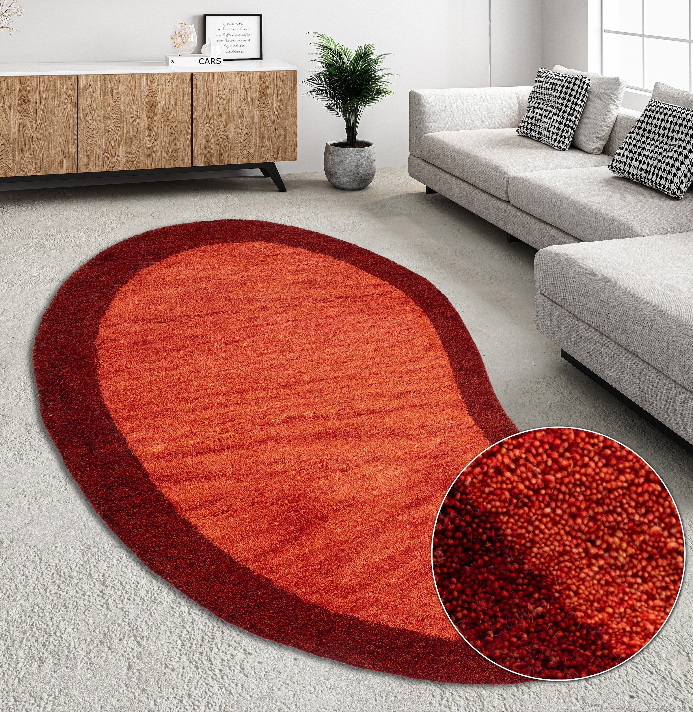 THEKO Tapis en laine »Gabbeh Super, Handweb, Teppich, Bordüre, reine Wolle« ovale 9 mm Höhe Schlafzimmer, Wohnzimmer, Esszimmer, auch als Läufer, eckig  oder rund