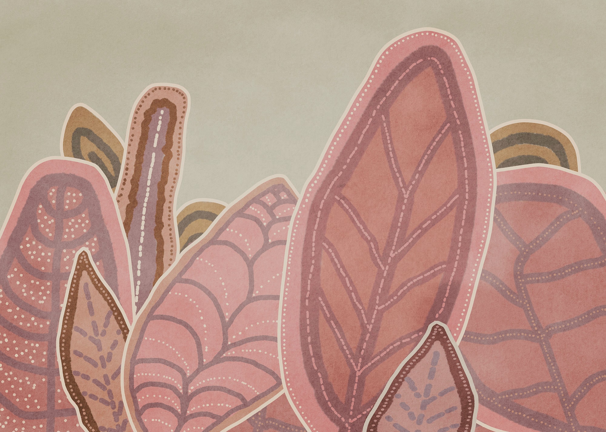 Komar Fototapete »Komar Vlies Fototapete - Papunya Leafs - Grösse 350 x 250 cm« bedruckt glatt