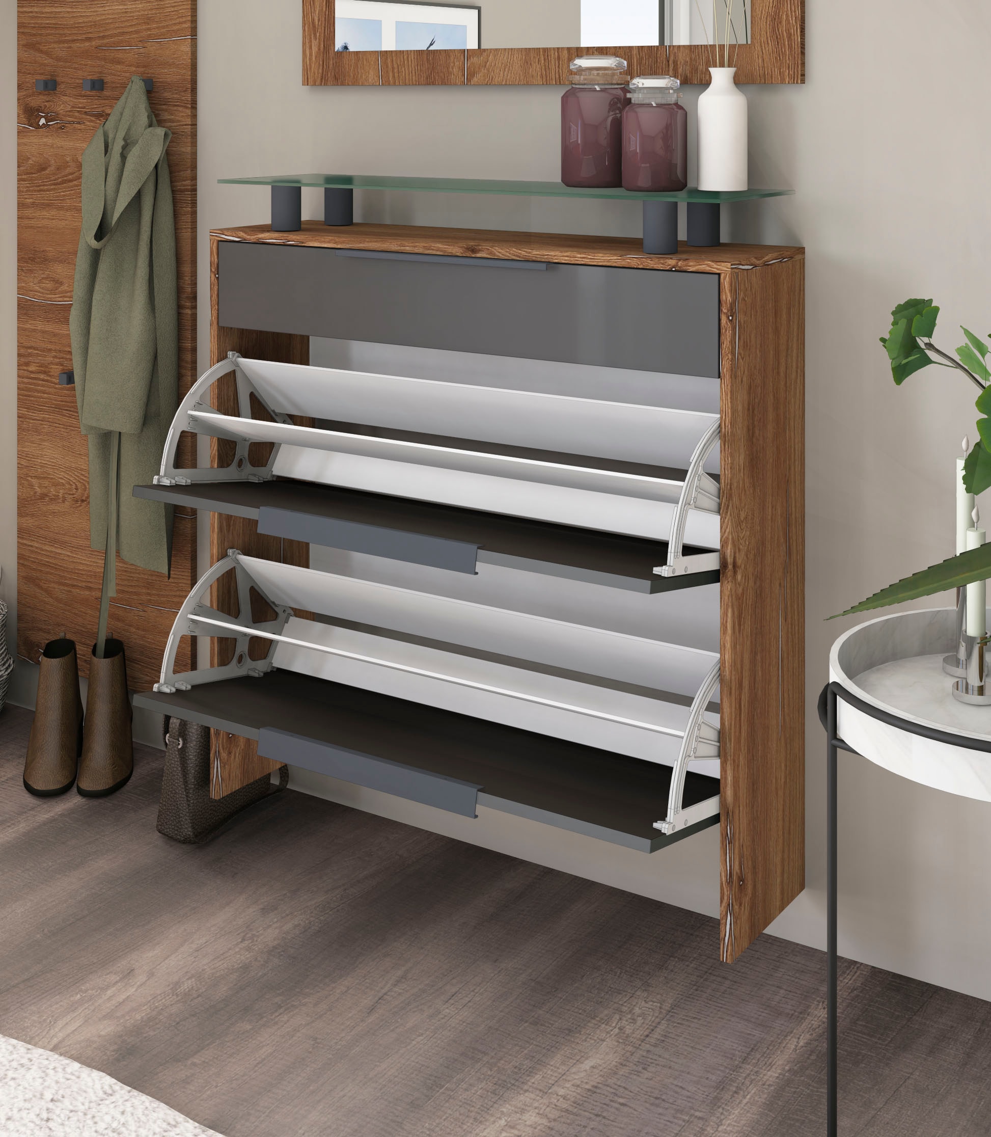 borchardt Möbel Armoire à chaussures »Tom, Hängeschrank mit Glasablage und Metallgriffen«