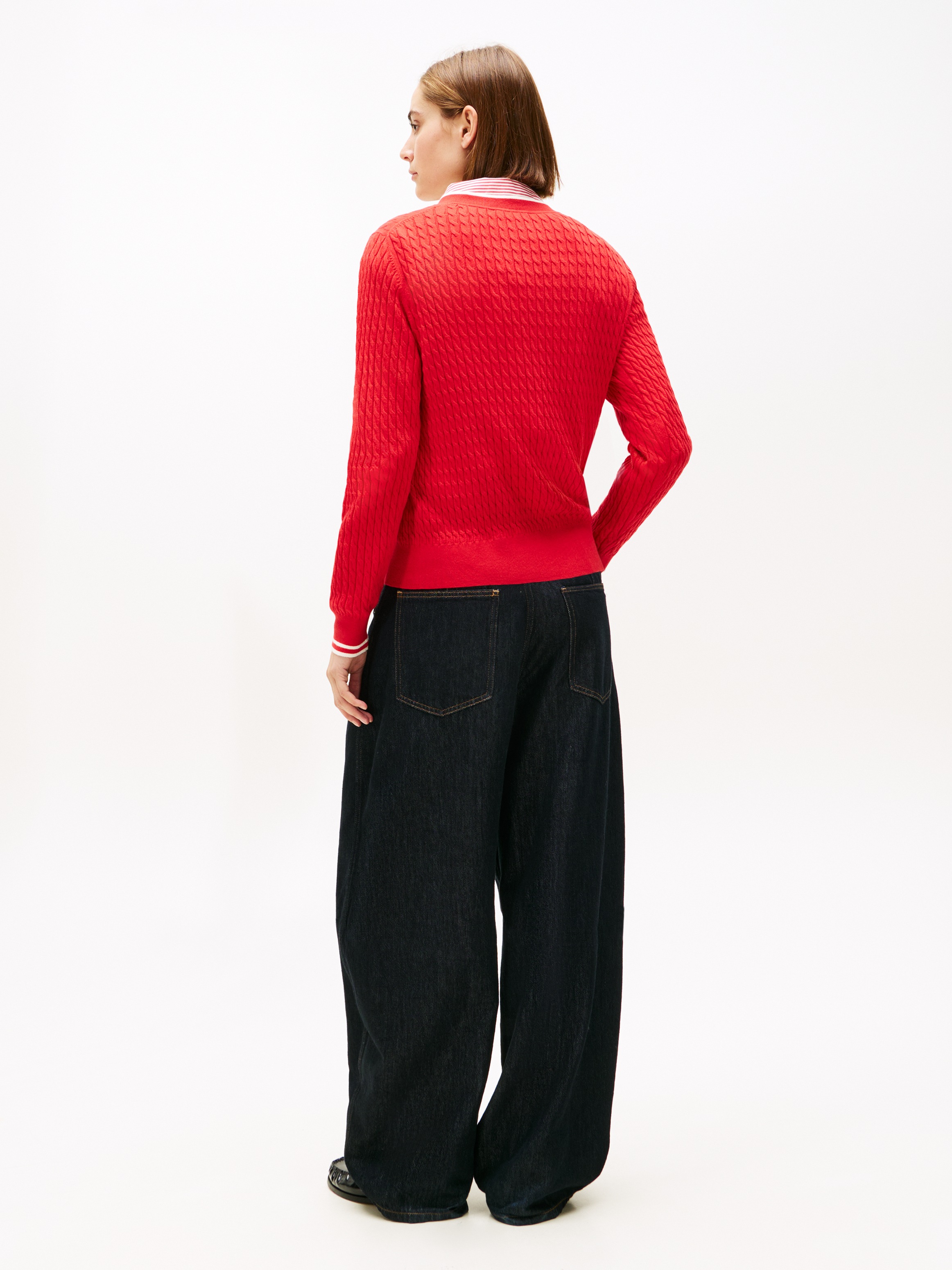 Tommy Hilfiger Pull col V »CO CABLE V-NK LS SWT« mit Zopfmuster, Logostickerei