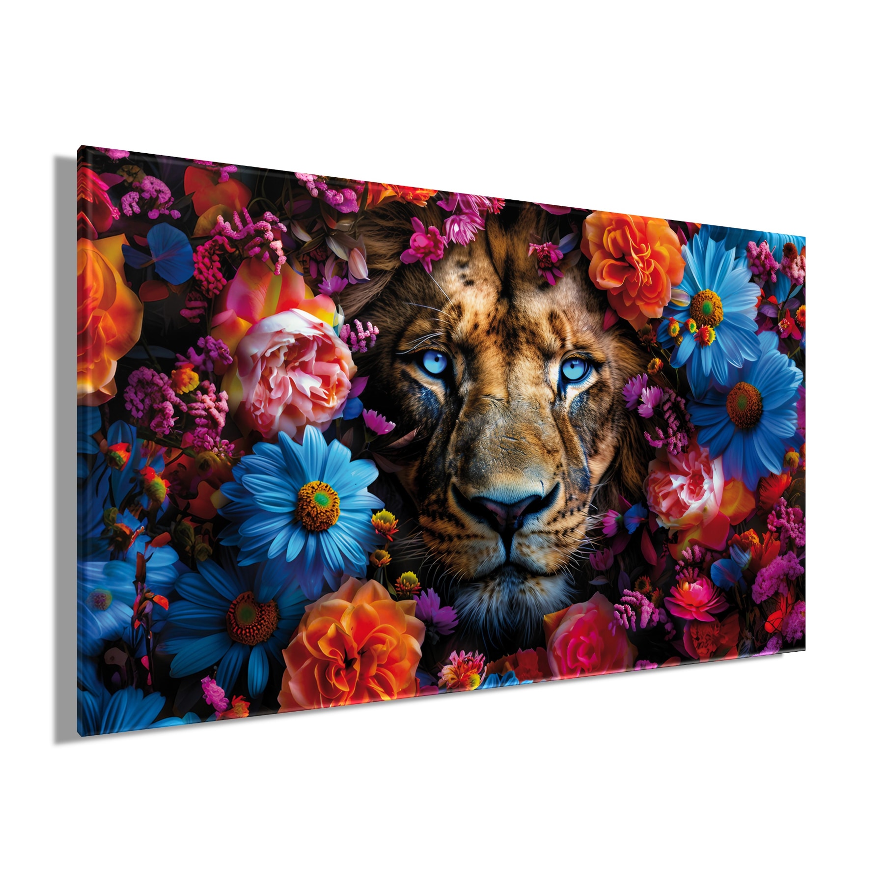 Bönninghoff Tableau sur toile »Wandbild LÖWE MIT BLUMEN XXL 90x150 cm – Leinwandbild Keilrahmen Deko« Fleurs | Félins | Tigre 1 cuis tlg. tendu sur châssis