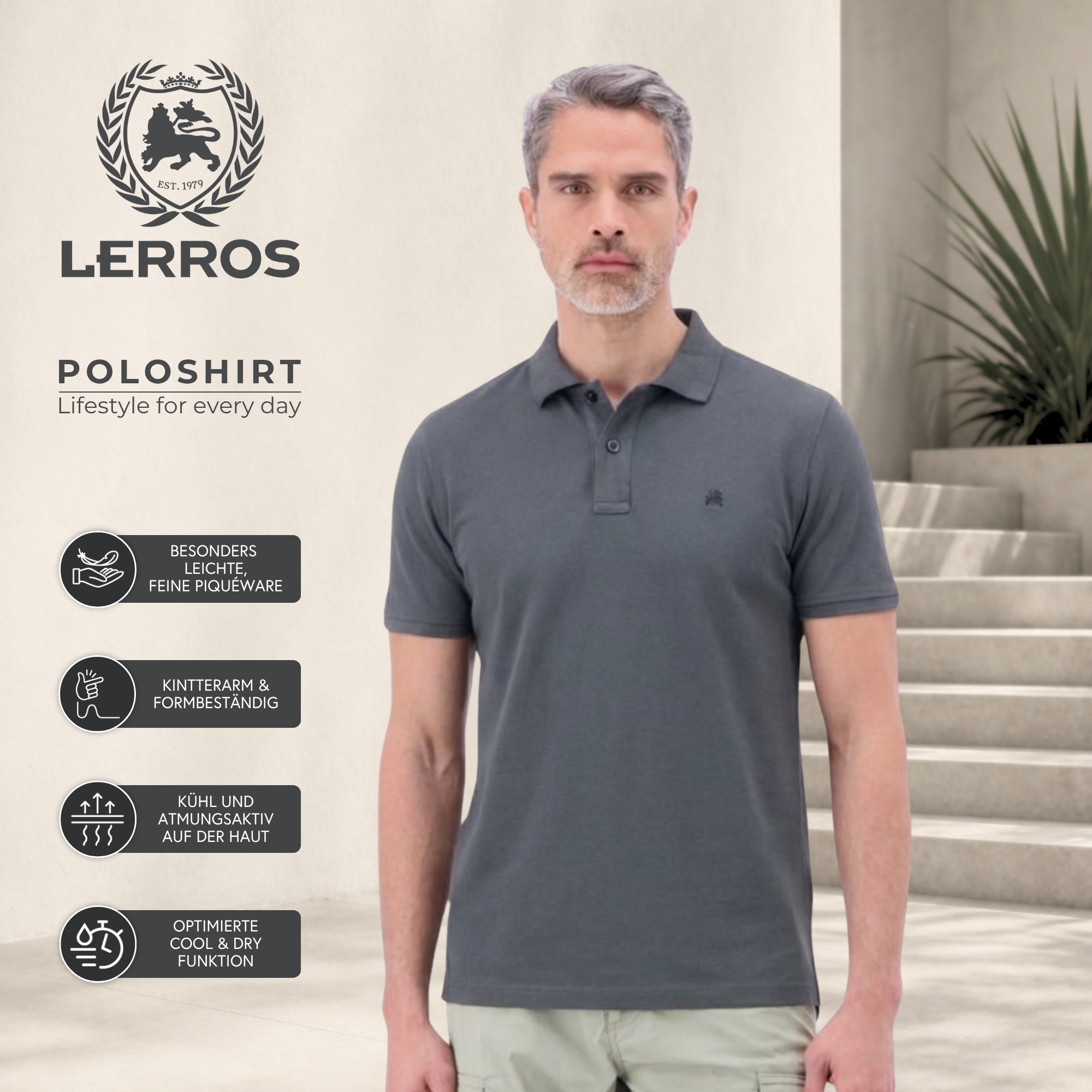 LERROS Polo »Poloshirt Herren COOL & DRY atmungsaktiv Piqué« Trocknet schnell, angenehm kühl, pflegeleicht, kurzarm, einfarbig