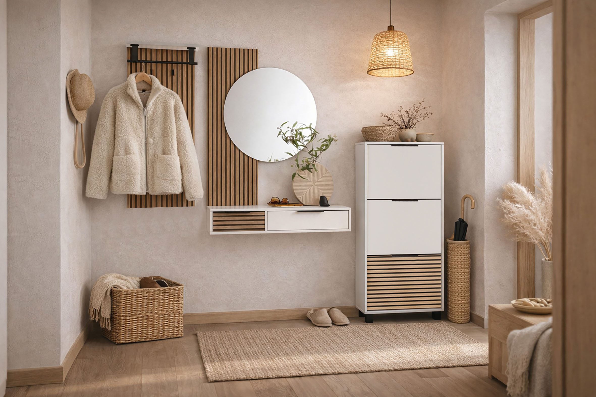 Schildmeyer Armoire à chaussures »LOFT, 3 Klappen, Breite 59,8 cm, akustik-optik, MADE IN GERMANY« 1 cuis tlg. un rabat avec aspect plaques acoustiques, FABRIQUÉ EN ALLEMAGNE