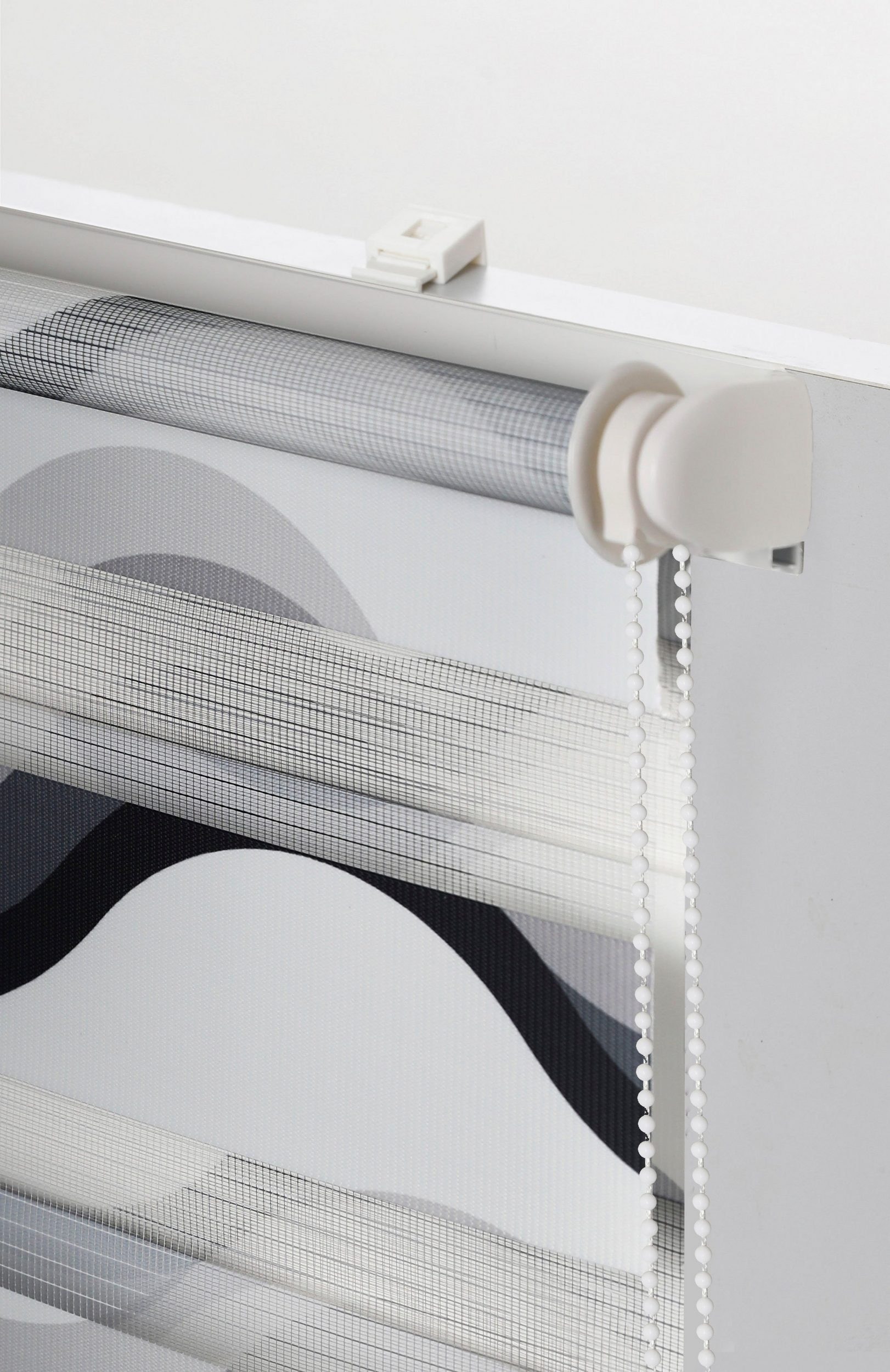 K-HOME Store double »Wellen Design« protection contre la lumière protection visuelle Aucun perçage requis suspendu librement imprimé avec motif