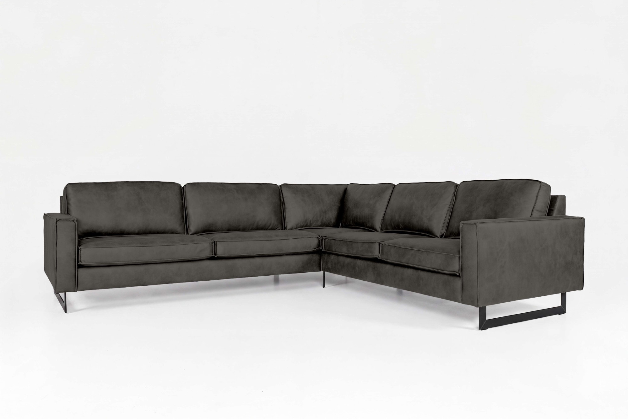 GOODproduct Canapé d'angle »Pinto, XXL, 250/290 cm, langer Schenkel, Ottomane« velours côtelé, chenille, aspect cuir, avec passepoil, pieds en métal, suspension ondulée