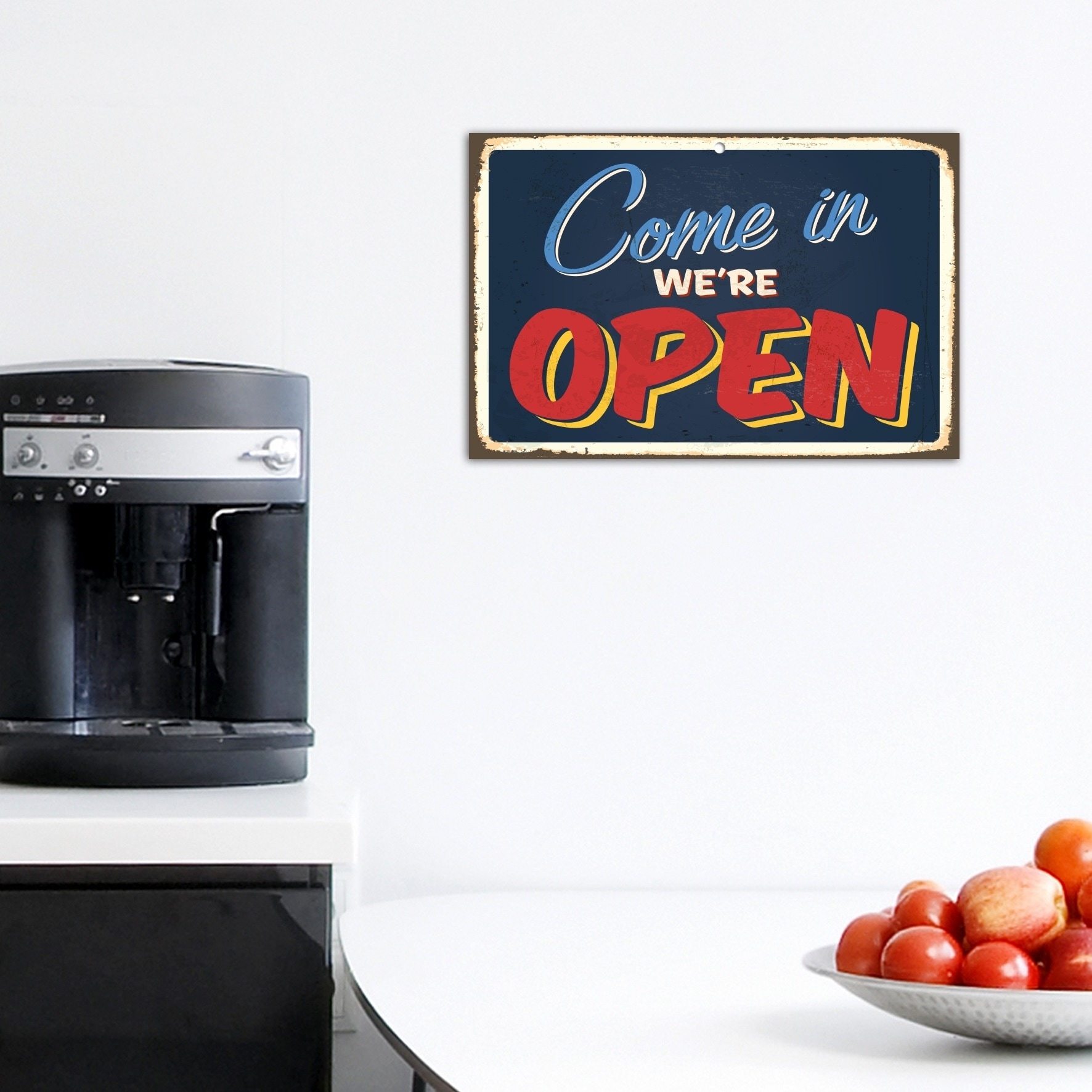 queence Objet de décoration murale »Come in we're OPEN« Stahlschild, Blechschild, Spruch, Witzig, Wanddeko, retro, 30x20cm