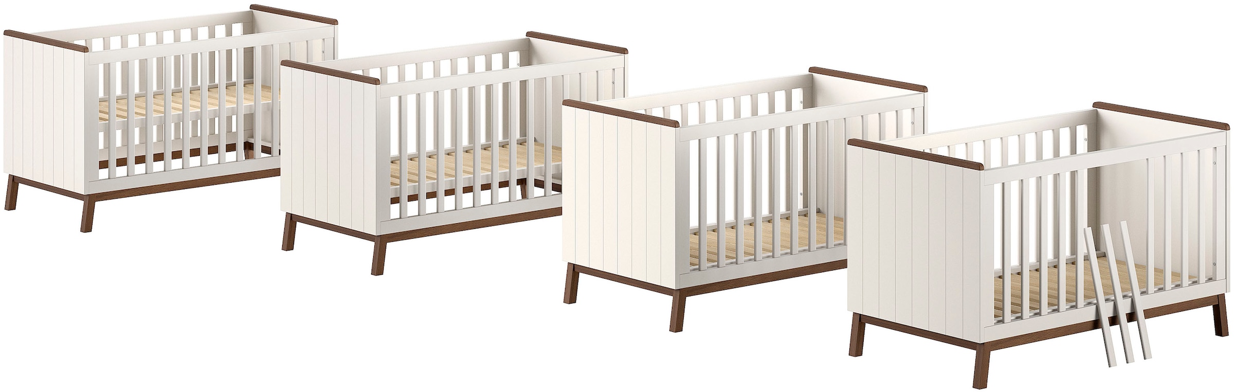 Vipack Lit bébé »Sezane 70x140 cm, in warmen Grau lackiert, Absatz nussbaumfarbig« avec sommier à latte réglable en 3 positions, convertible plus tard en lit junior