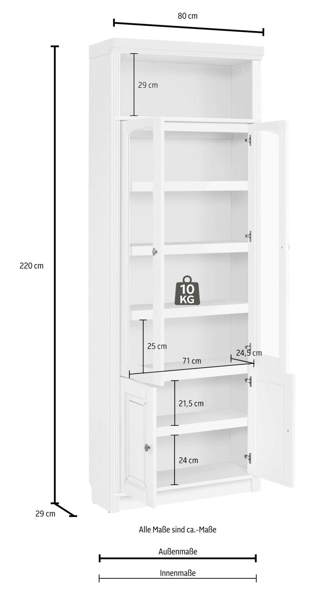GOODproduct Vitrine »Soeren Regal mit 2 Glastüren und 2 Holztüren, B/TH: 80/29/220 cm« Kiefer FSC®-zertifiziert, 1 offenes Fach, 6 Fächer hinter den Türen