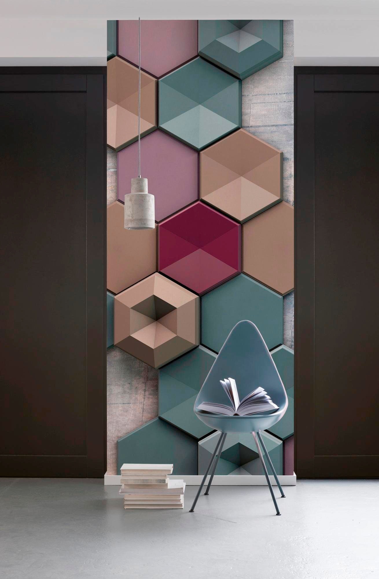 Komar Papier peint intissé »Digitaldruck Vlies -  Hexagon - Grösse 100 x 280 cm« imprimé Wohnzimmer, Schlafzimmer