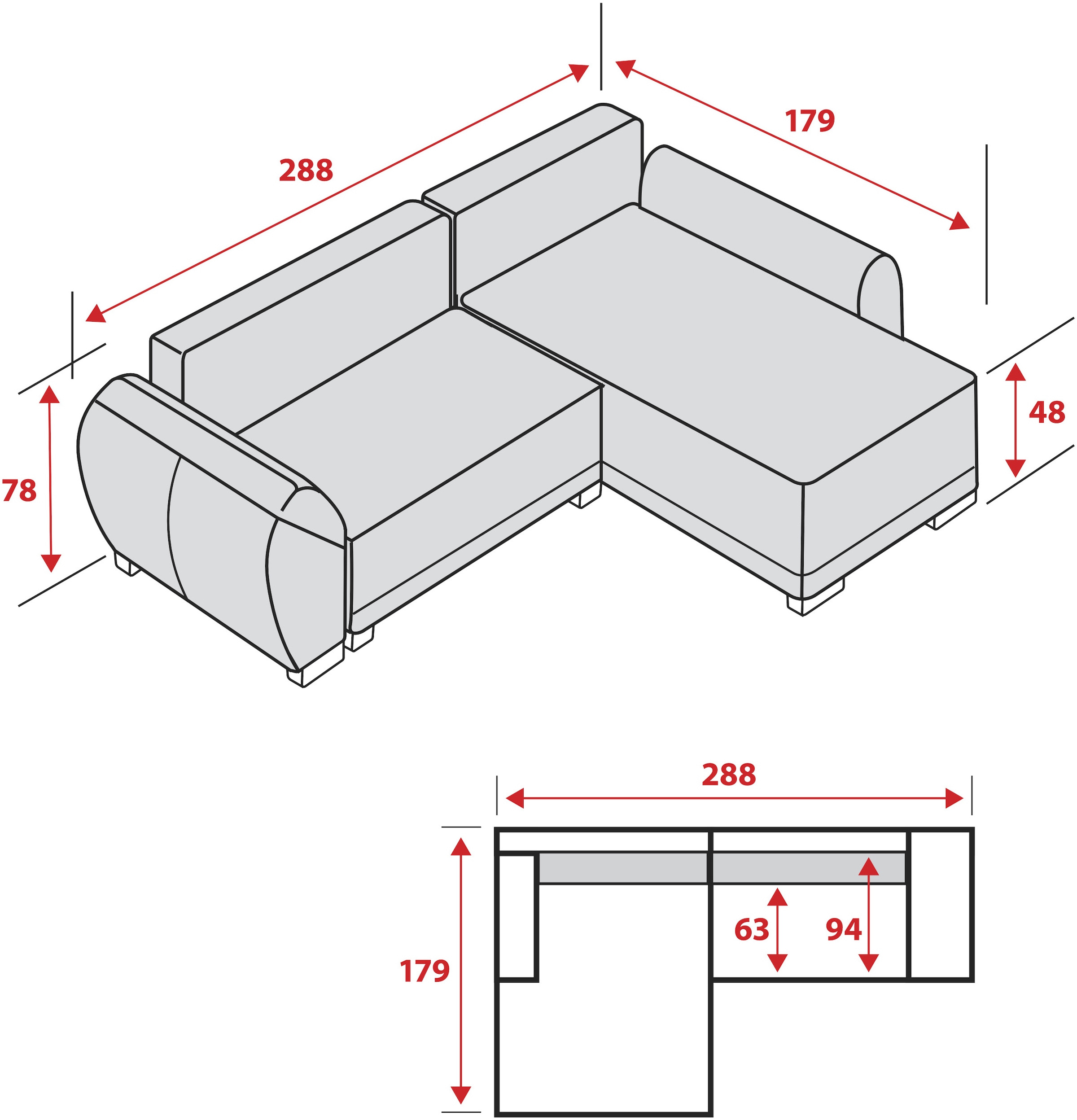 Home affaire Wohnlandschaft »248 II, Breite 288 cm« inkl. Bettfunktion und Bettkasten