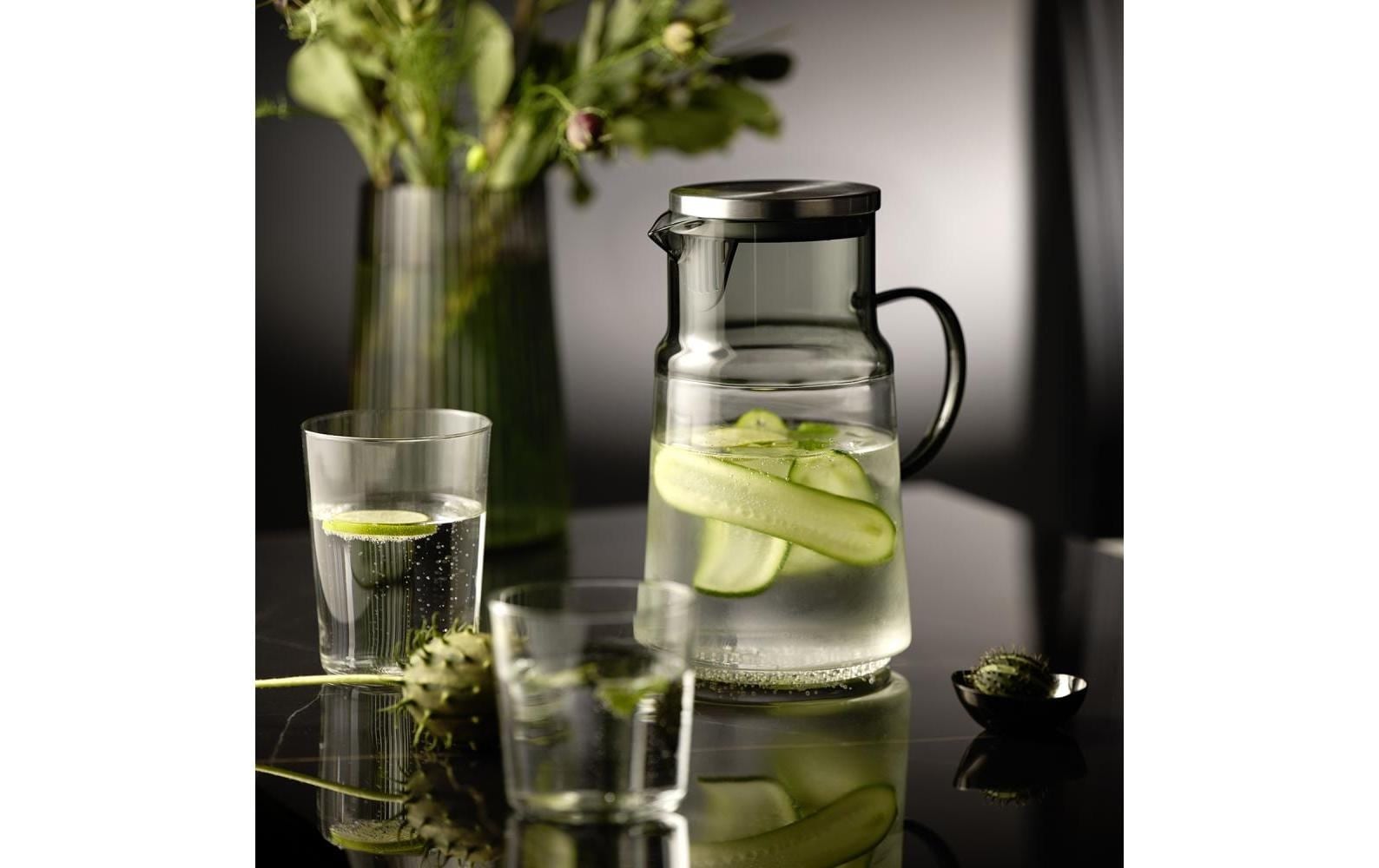 APS Carafe d'eau »Ø 13 cm, H: 23 cm, 2 Liter , Glas, Polypropylen, Silikon« Couvercle en acier inoxydable 18/8