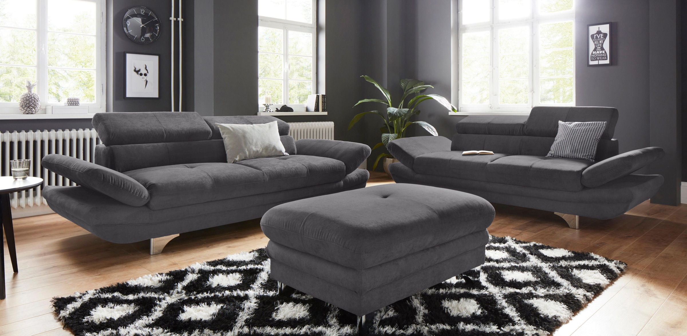 COTTA Ensemble rembourré »Enterprise« Set,  Set bestehend aus 2,5-Sitzer mit Arm- & Kopfteilverstellung & Hocker