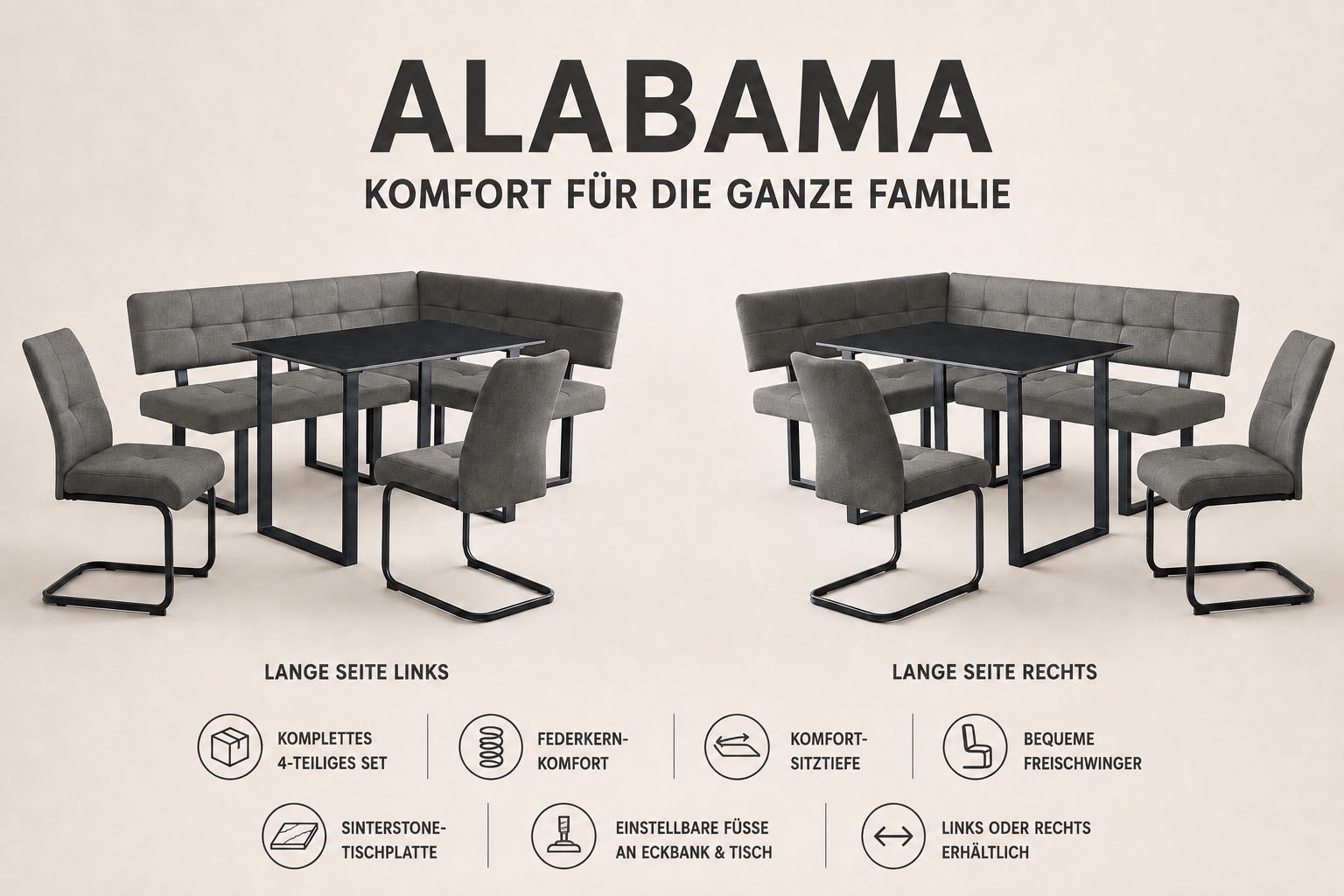 GOODproduct Eckbankgruppe »Alabama« Spar-Set, 4 tlg. Sitzgruppe mit Federkern, 2 Freischwingern und Sinterstein-Tisch