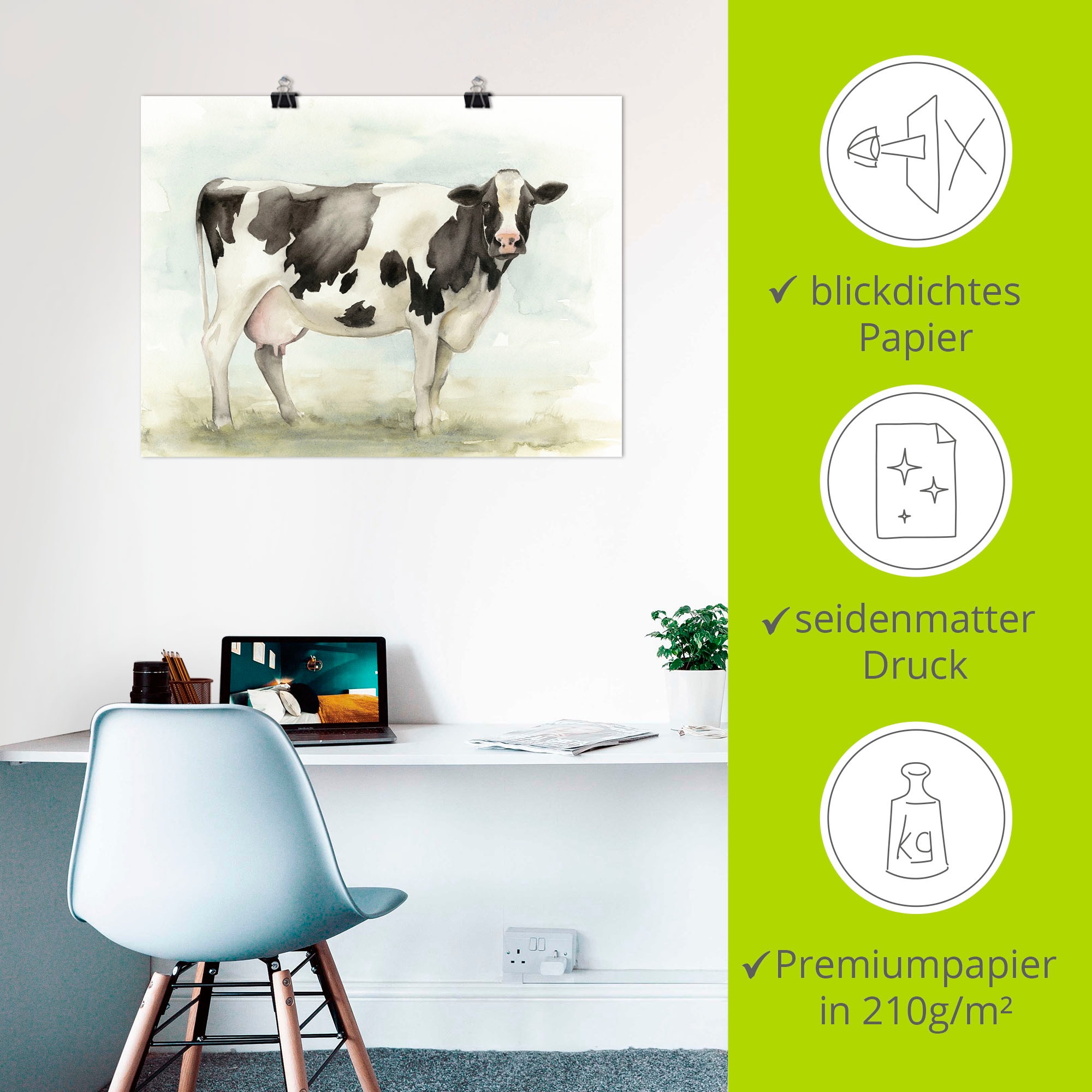 Artland Wandbild »Wasserfarben Kuh I« Haustiere 1 Stk. tlg. als Leinwandbild, Poster in verschied. Grössen