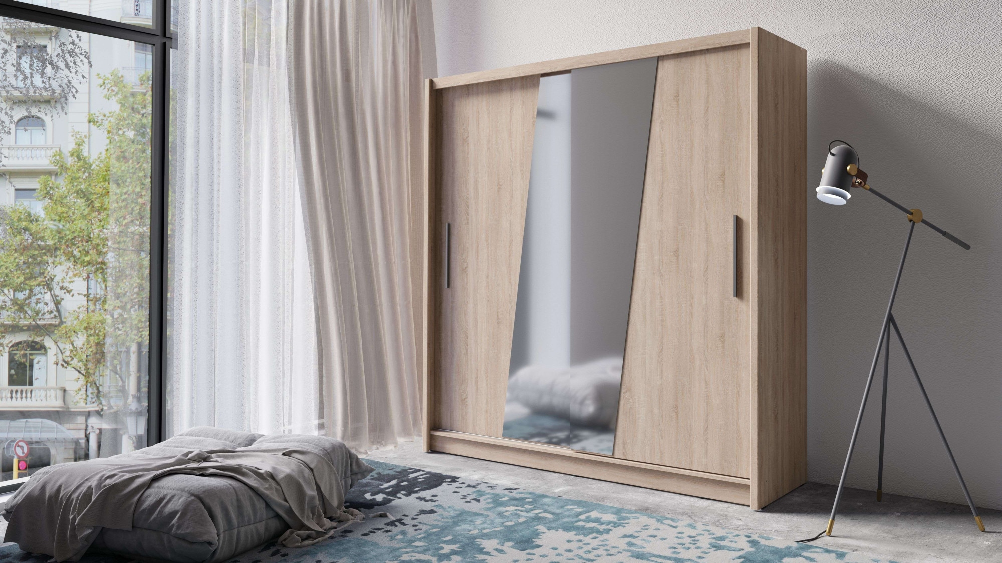 Home affaire Kleiderschrank »JULIETTA Schiebetürenschrank mit 10 Fächer, Kleiderstange und Spiegel« Garderobe mit 2 Schwebetüren und Spiegel, Masse B/T/H: 205/63/215 cm