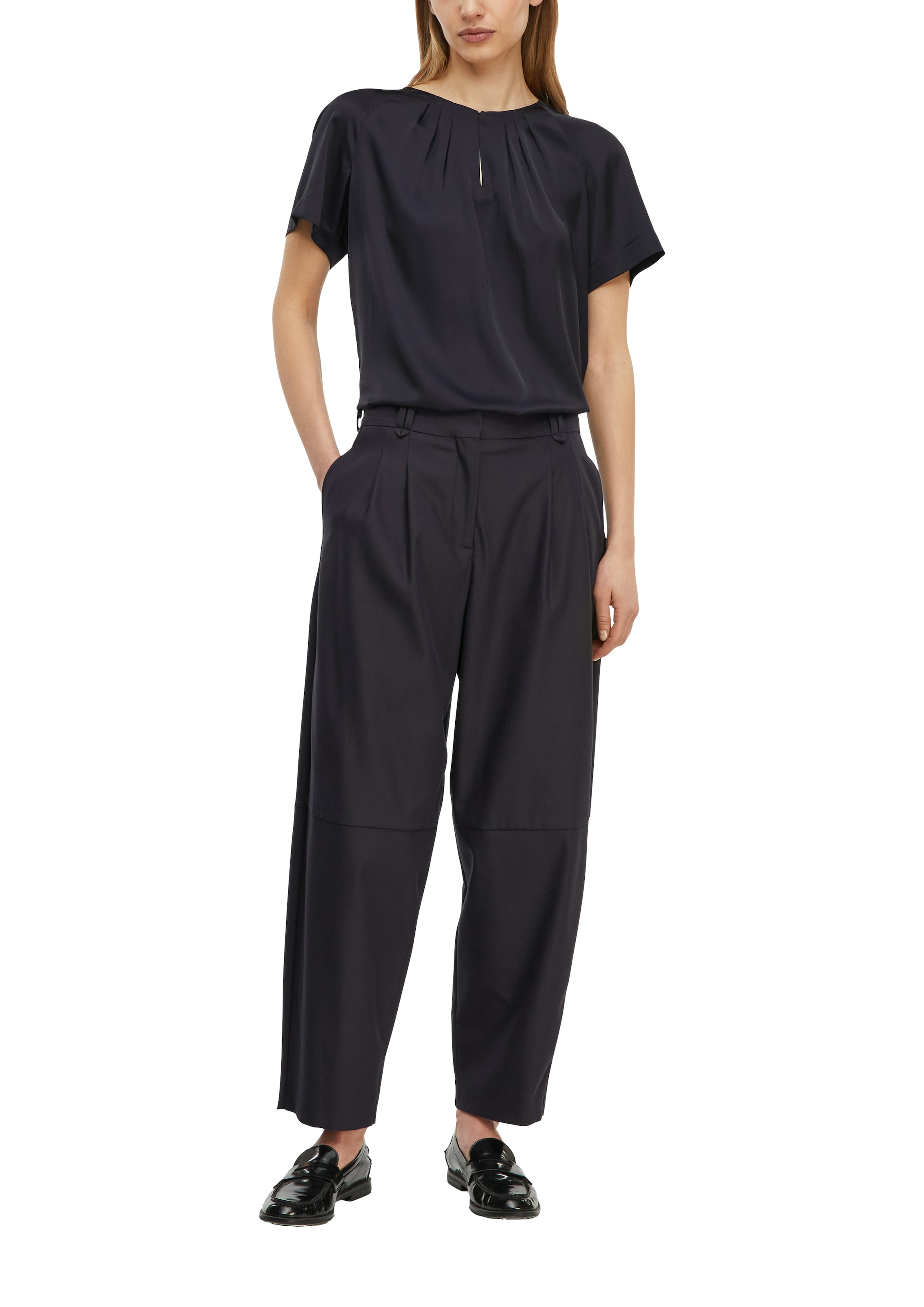 Comma Kurzarmbluse Sommerbluse mit gerafftem Rundhals