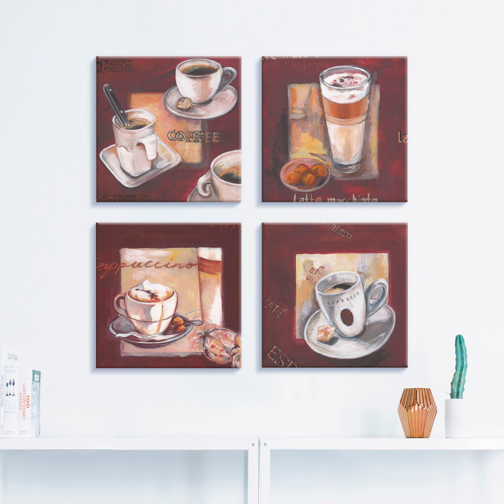 Artland Tableau sur toile »Kaffee I, -II, -III, -IV« 4 cuis tlg. 4er Set, verschiedene Grössen