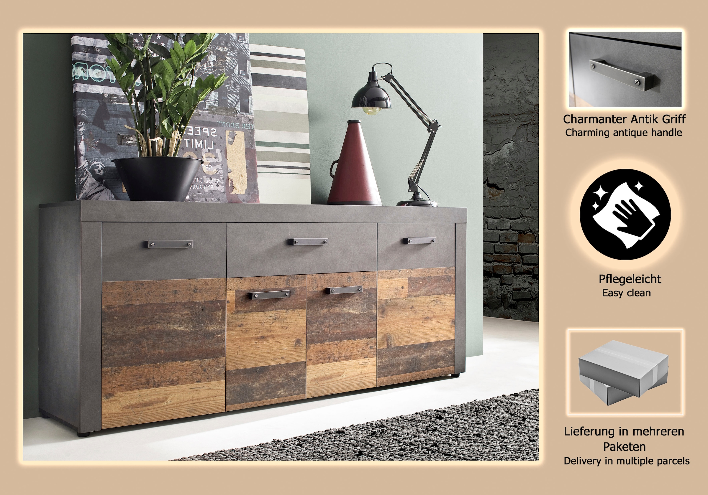INOSIGN Sideboard »Ilana« Sideboard mit 4 Türen & 1 Schublade - (B/T/H) 178/40/76 cm
