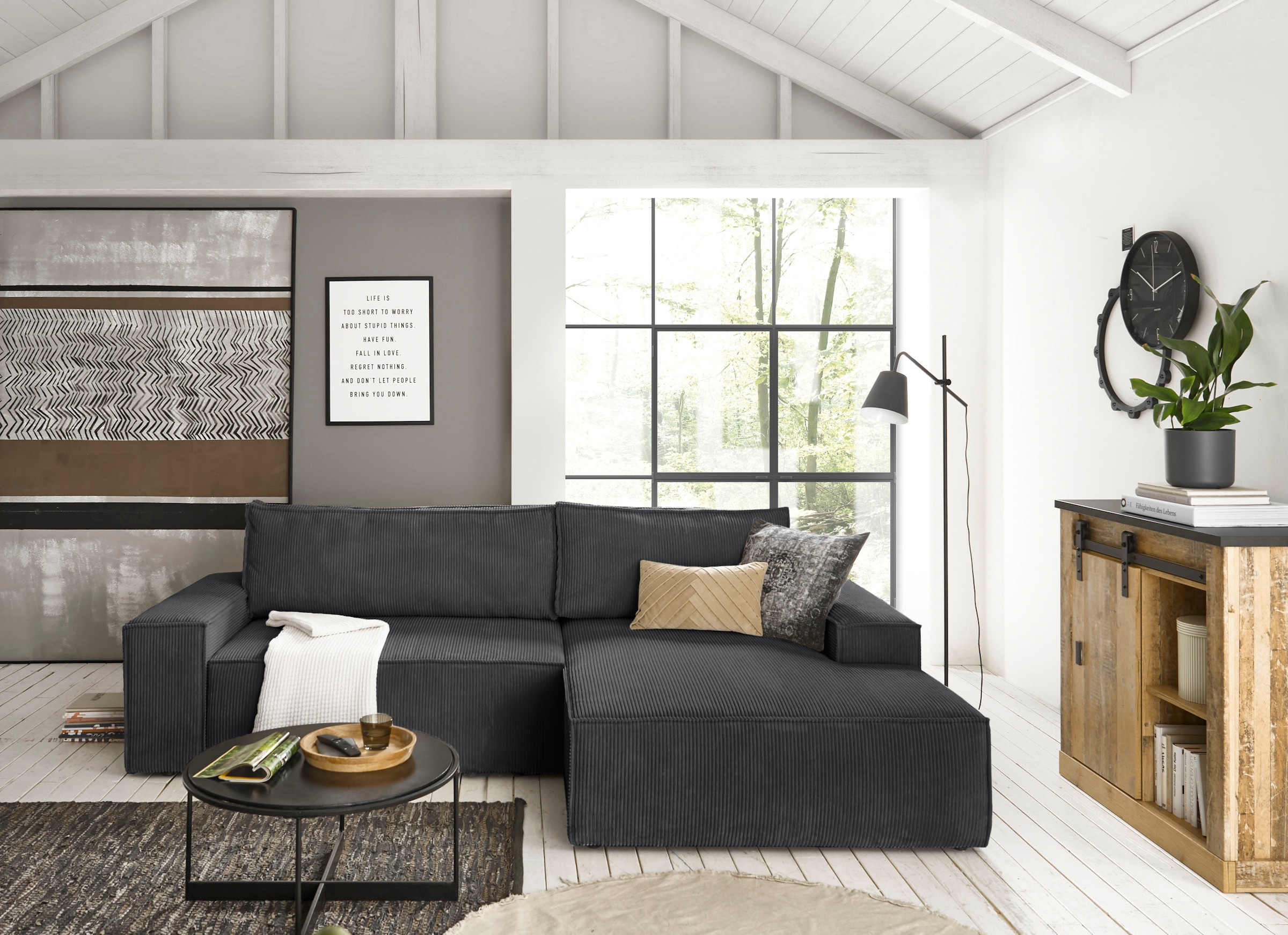 Home affaire Ecksofa »SHERWOOD L-Form, 267 cm - OTTO. Verlässliche Qualität.« Schlaffunktion mit Bettkasten (210x136 cm), Cord, Vintage, Samtvelours