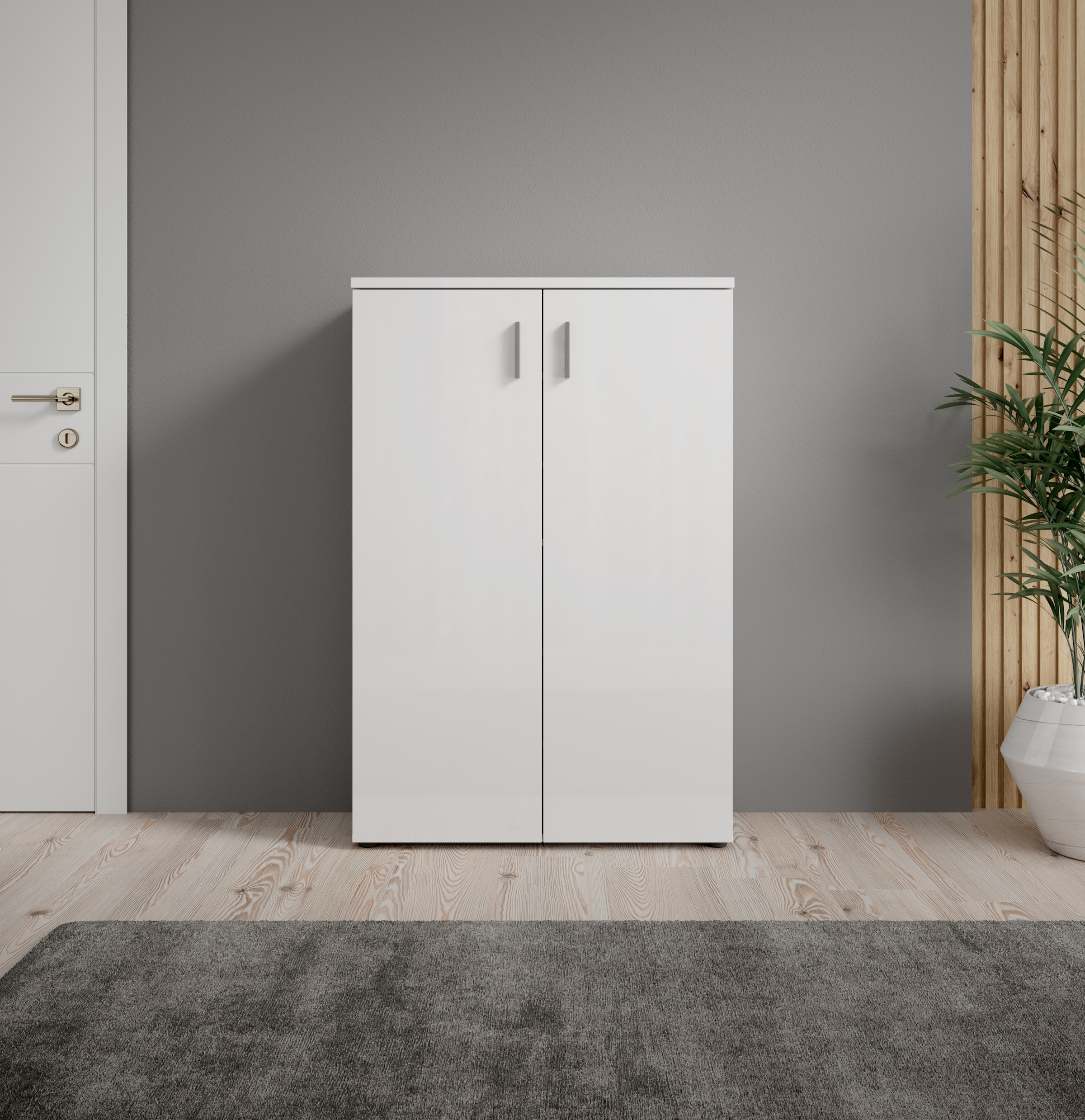 HBZ Schuhschrank »Lincoln weiss Glanz, BxHxT 80x120x35 cm« 1 Stk. tlg. Schuhschrank mit 2 Türen, 4 Einlegeböden