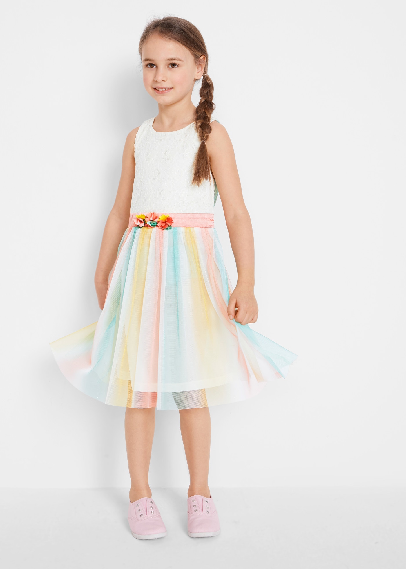 bonprix Robe midi style festif, haut en dentelle, avec nœud à nouer dans le dos