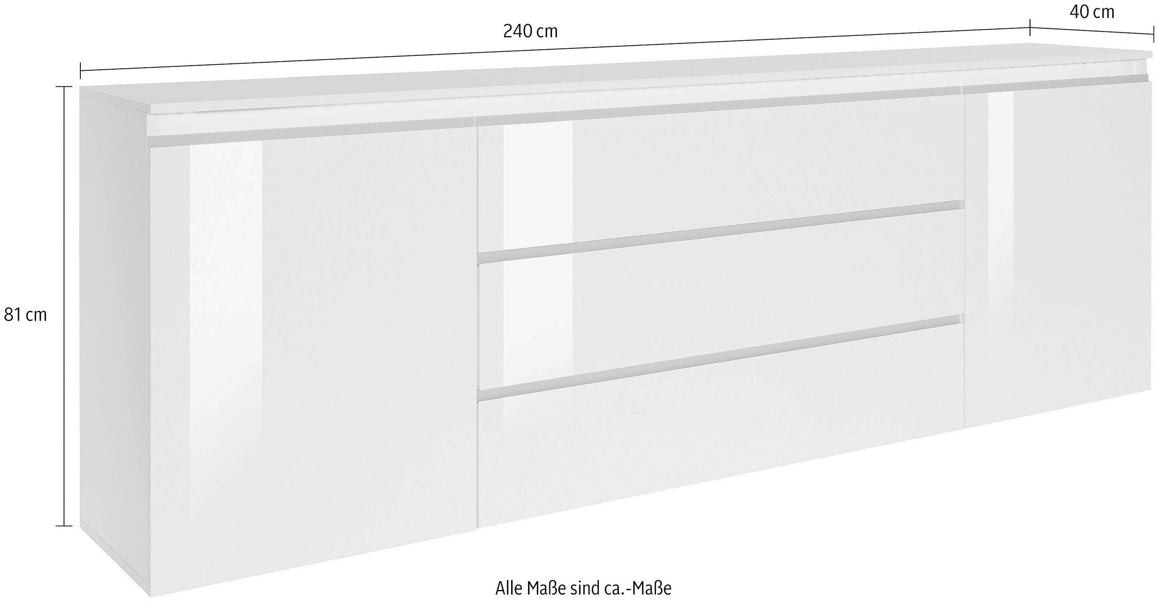 Home affaire Buffet »Magic, Kommode, Schrank, Stauraumschrank« Hochwertiger Aluminiumgriff, 2 Türen, 3 Schubkästen,B/T/H 240×40×81 cm