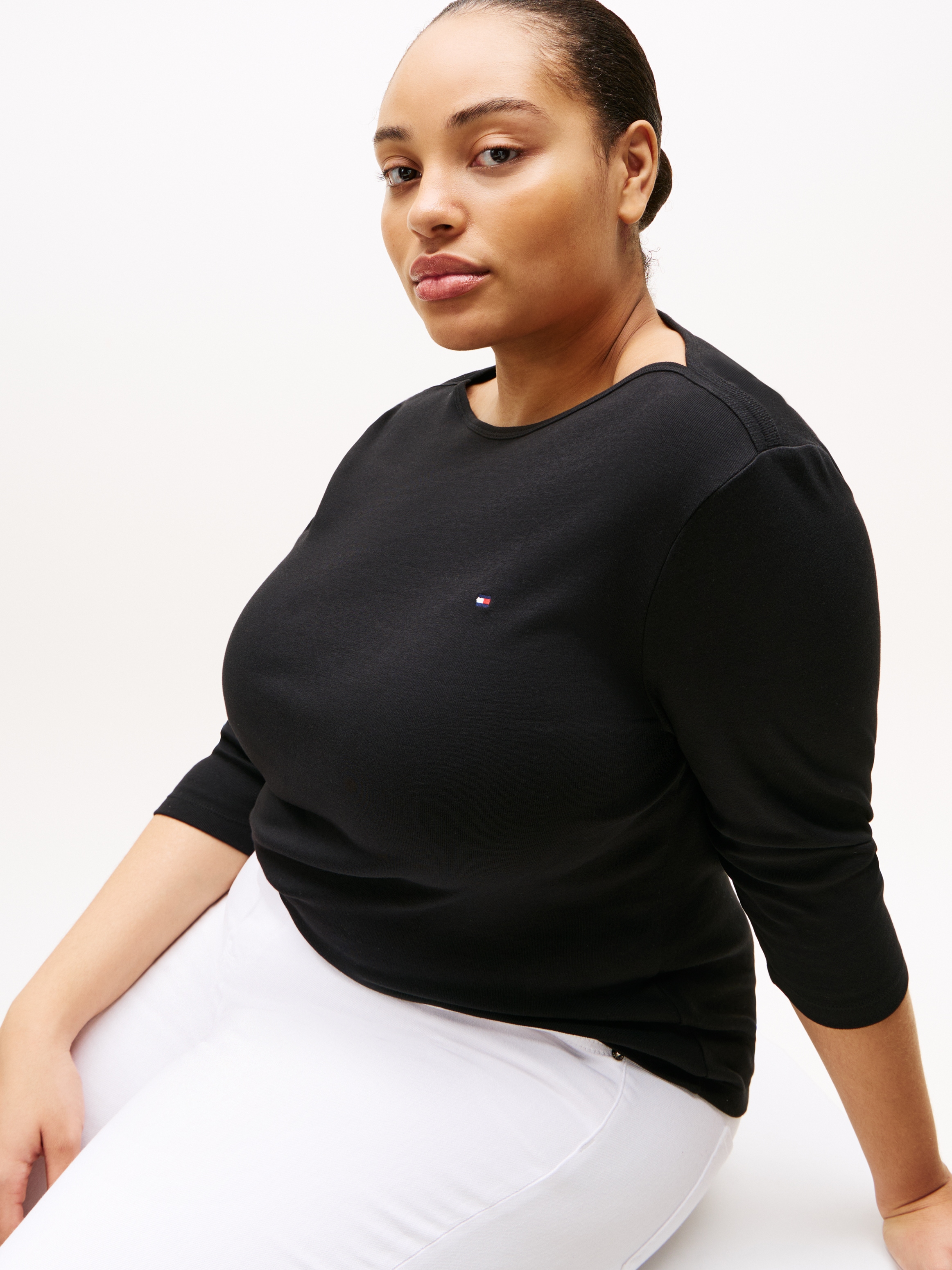 Tommy Hilfiger Curve T-shirt »CRV SLIM CODY BOAT-NK 3/4SLV« in Grossen Grössen, 3/4 Ärmel, Logostickerei