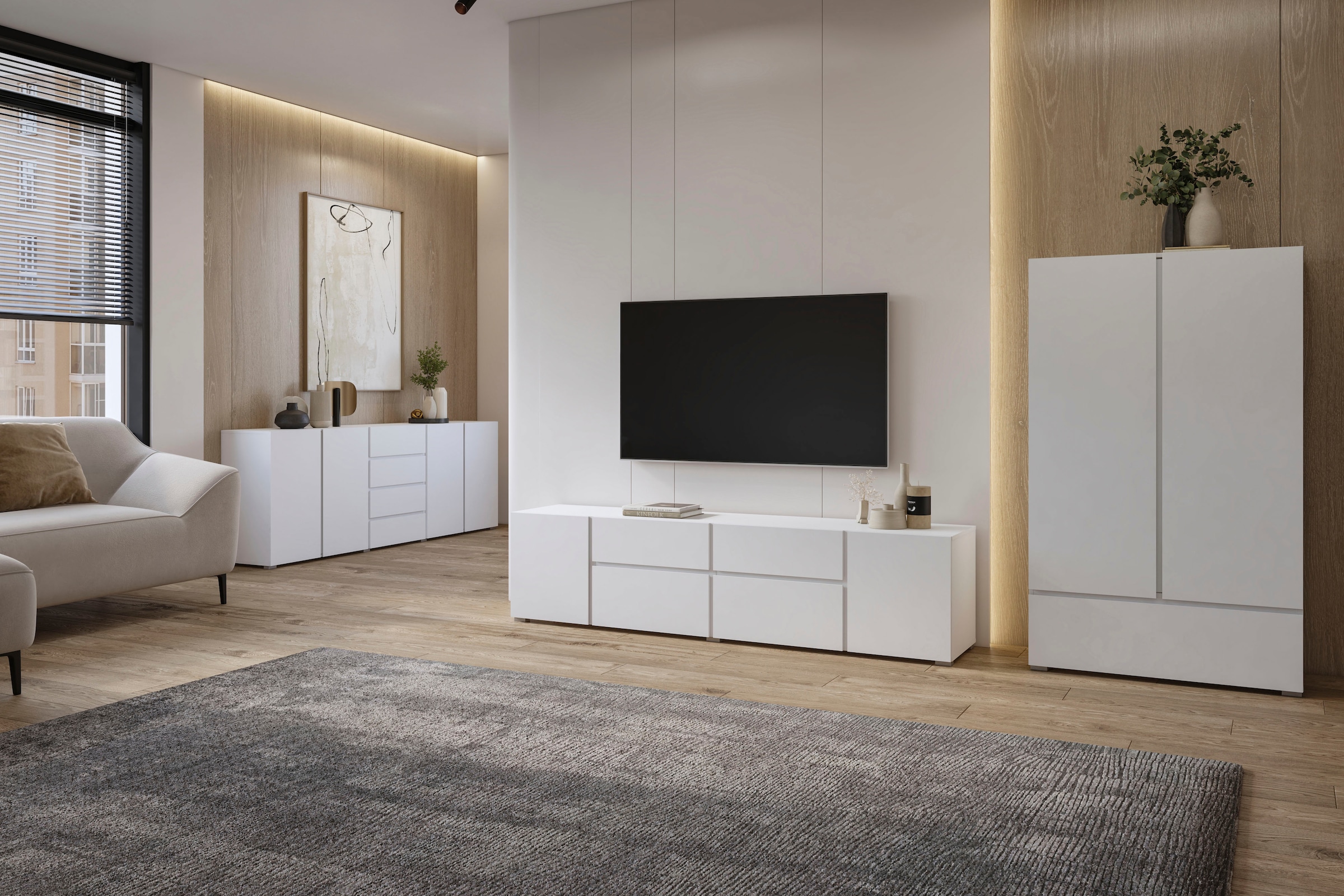 GOODproduct Mehrzweckschrank »Metric,Breite 89 cm, Highboard, Universalschrank, Garderobe« Waescheschrank mit viel Stauraum, Einlegeböden verstellbar