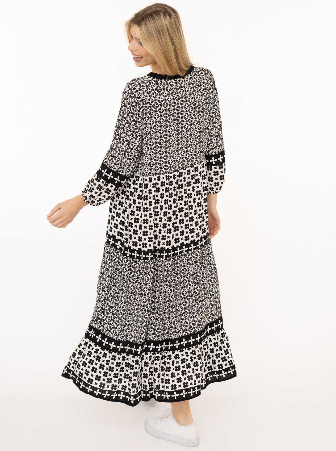 Zwillingsherz Maxi robe »"Geometric"« Ornamentmustermix, Knopfleiste, 3/4 Arm