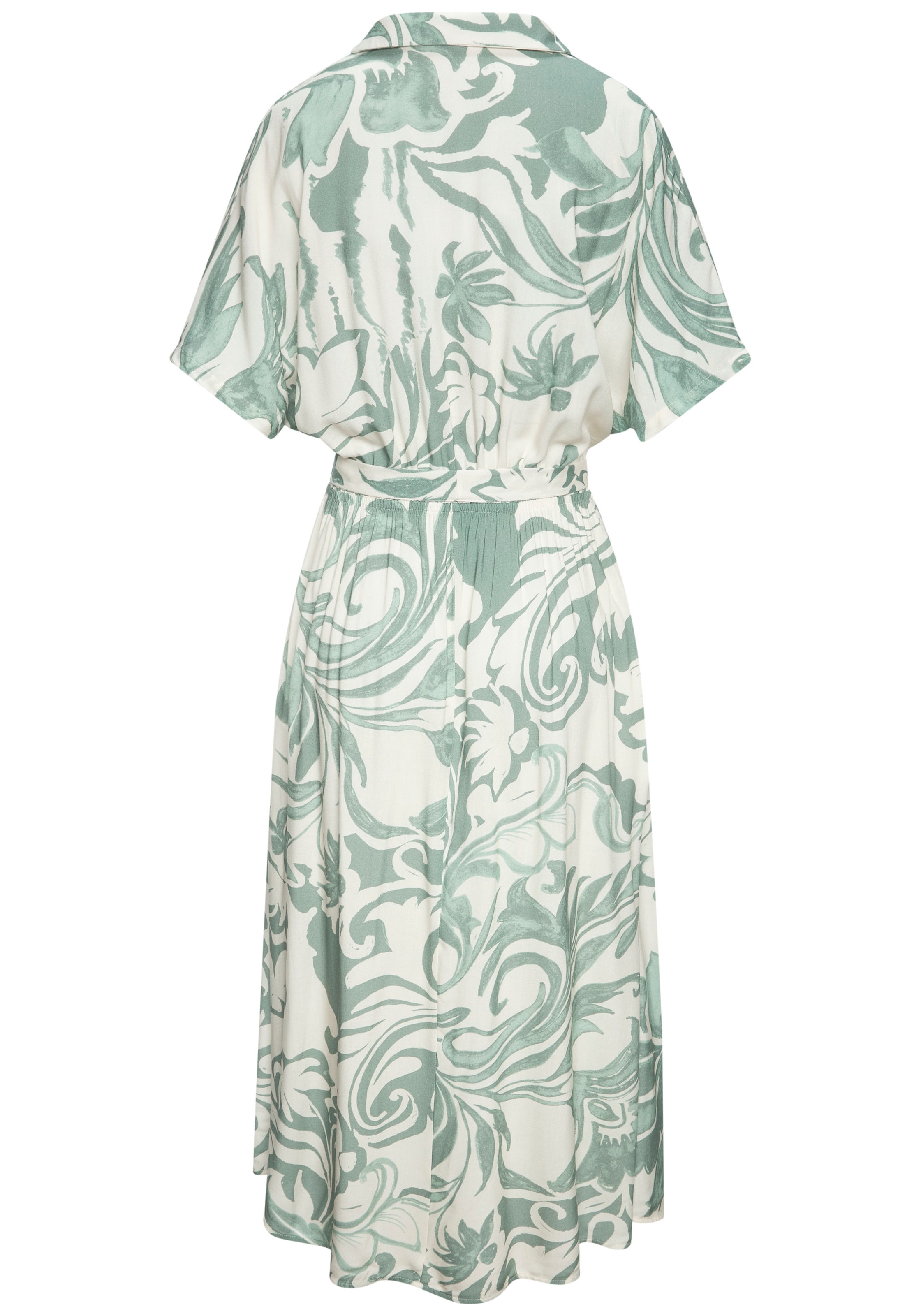 Vivance Robe midi »mit Alloverdruck aus gewebter Viskose« Poches dans les coutures latérales , robe d'été légère, robe tissée à manches courtes, robe chemise