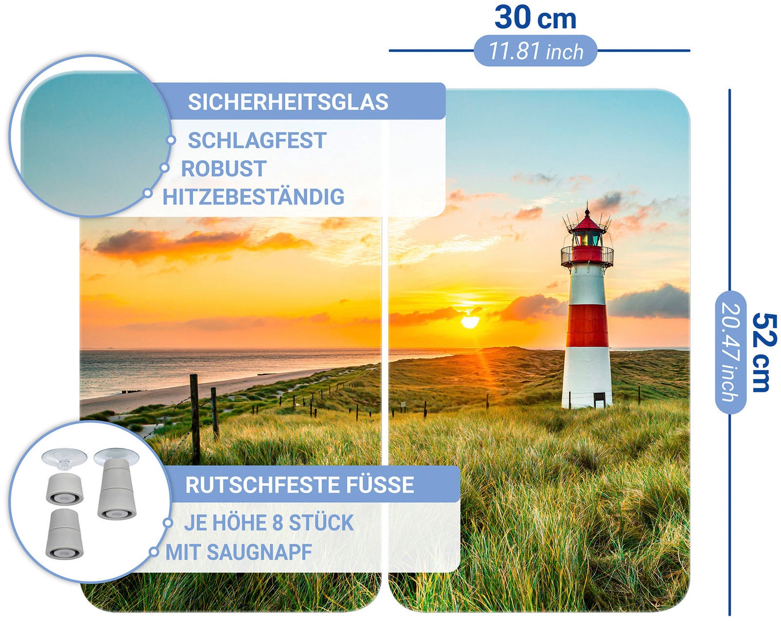 WENKO Herd-Abdeckplatte »Universal Modell Leuchtturm« Herdabdeckung für alle Herdarten, kratzfest, mit rutschfesten Füssen