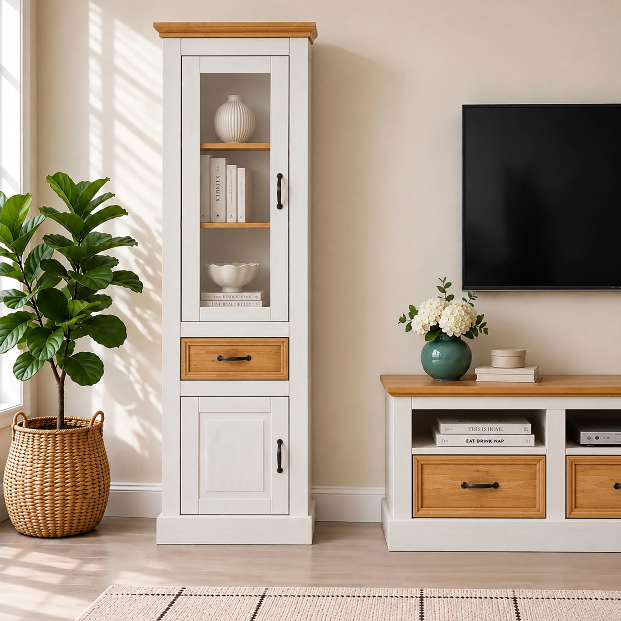 GOODproduct Vitrine »Selma Hochschrank, 2 Türen, eine davon mit Glaseinsatz und 1 Schublade« Höhe 180 cm
