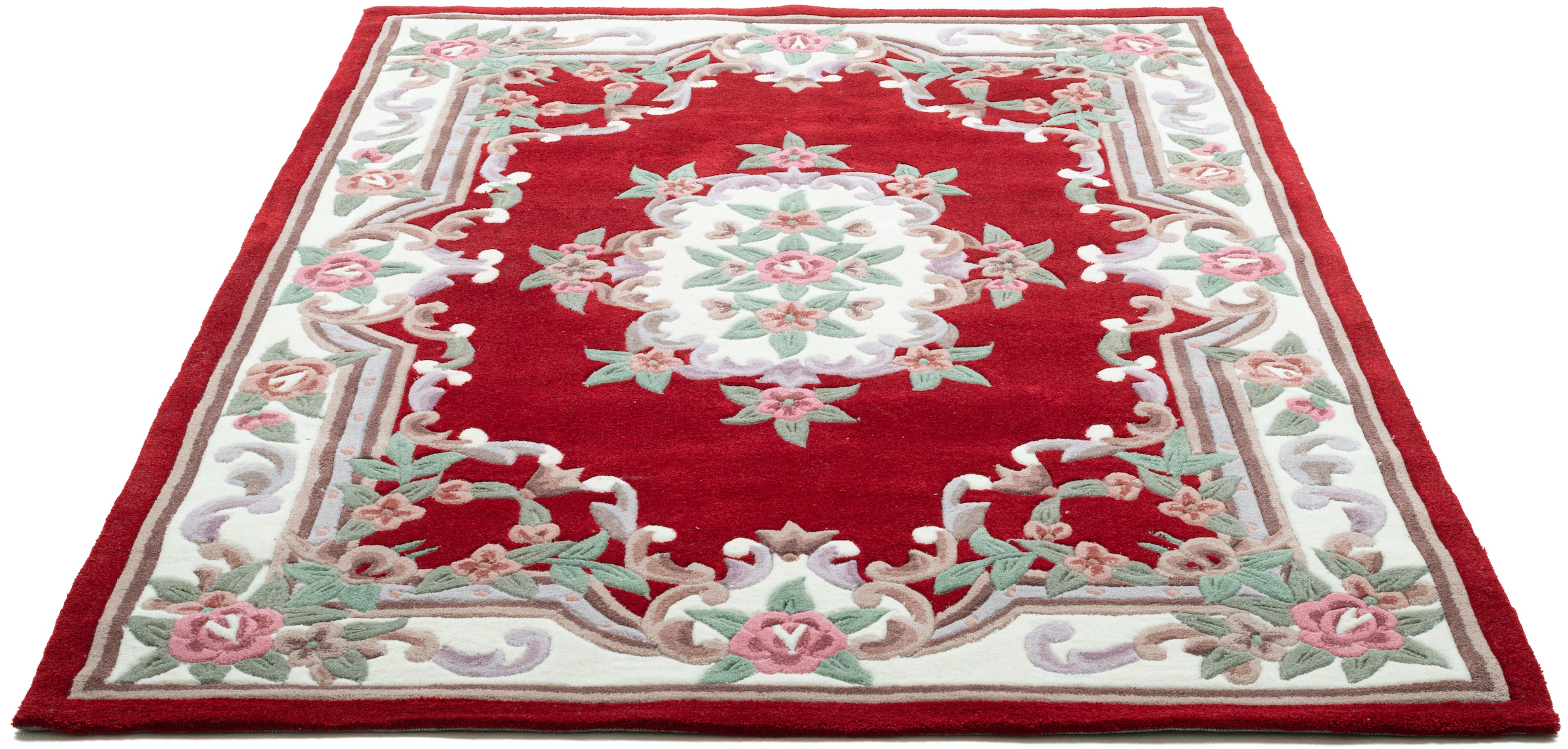 THEKO Tapis »Ming, handgetuftet« Rectangulaire 14 mm Höhe fait main, couleurs pastel, design floral, salon
