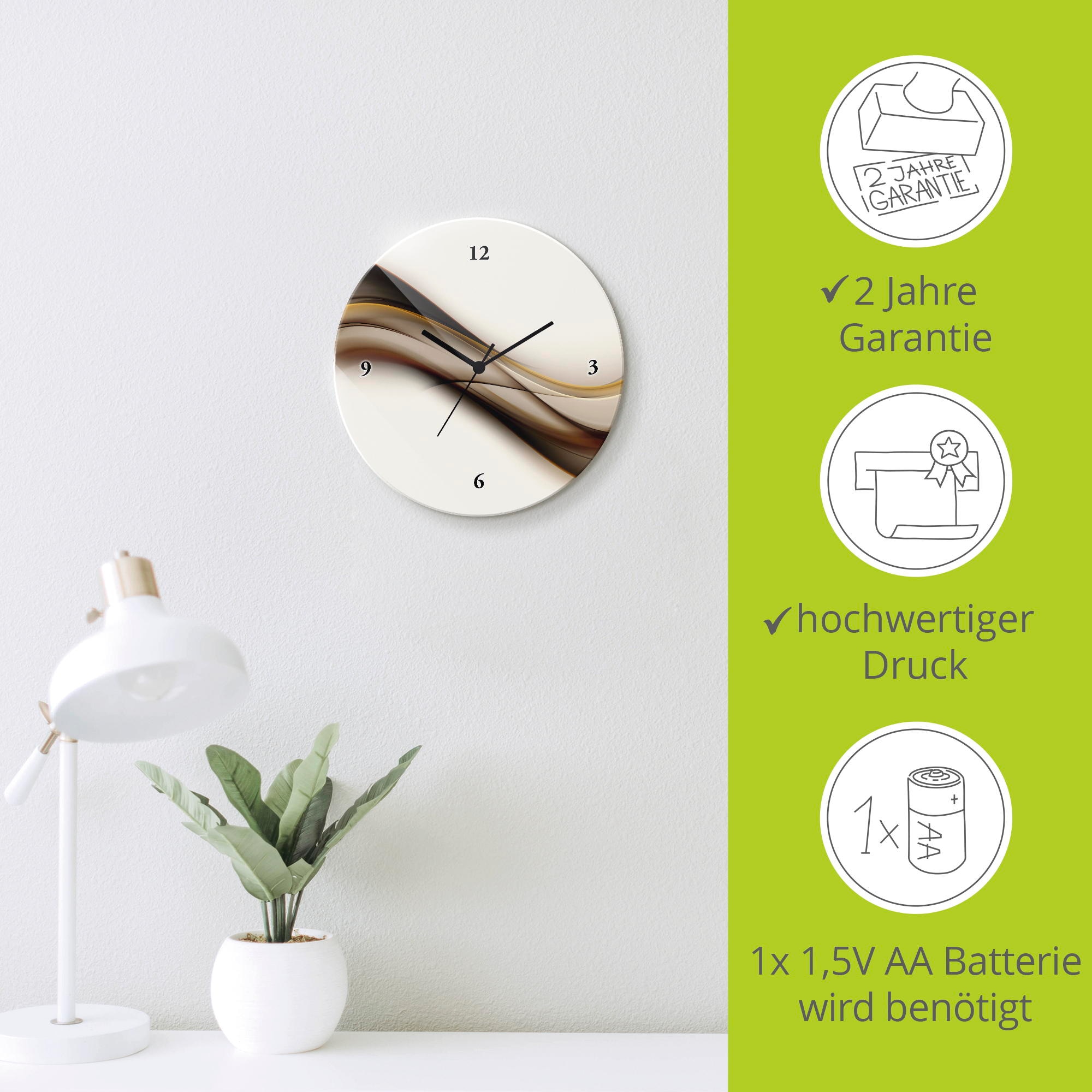 Artland Horloge murale »Welle« wahlweise mit Quarz- oder Funkuhrwerk, lautlos ohne Tickgeräusche