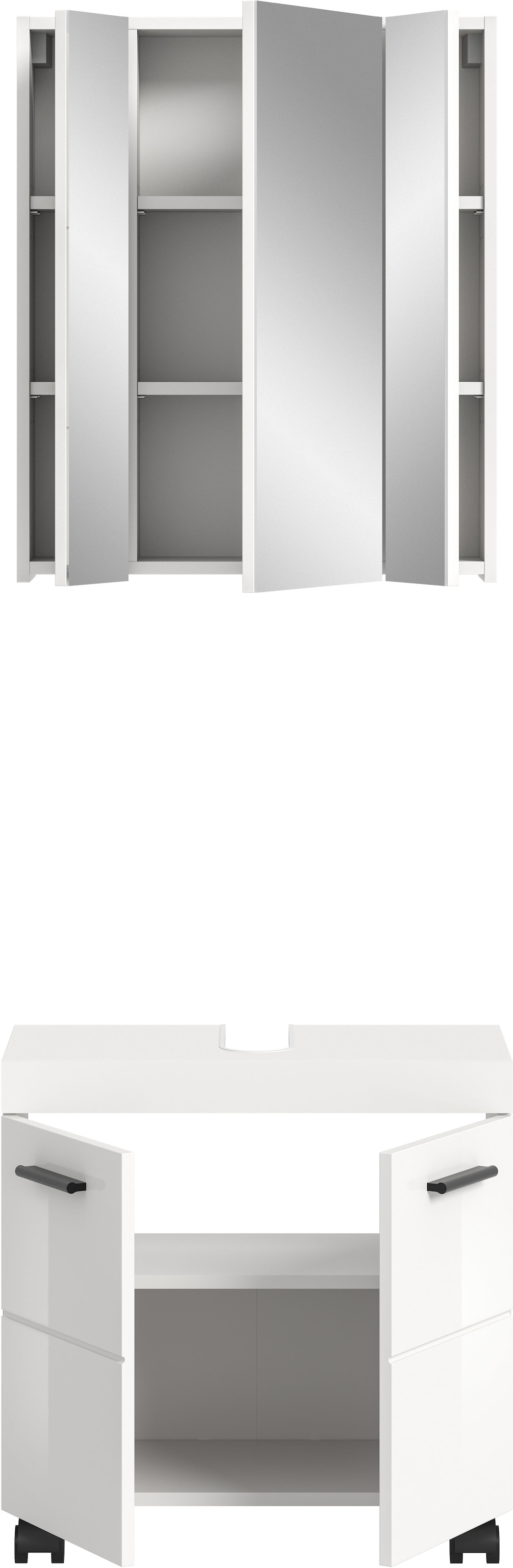 welltime Ensemble de meubles de salle de bain »AVON, Breite 60 cm, 2-teilige moderne Badkombination, auf Rollen« bestehend aus: Waschbeckenunterschrank & Spiegelschrank, 2 cuis tlg.