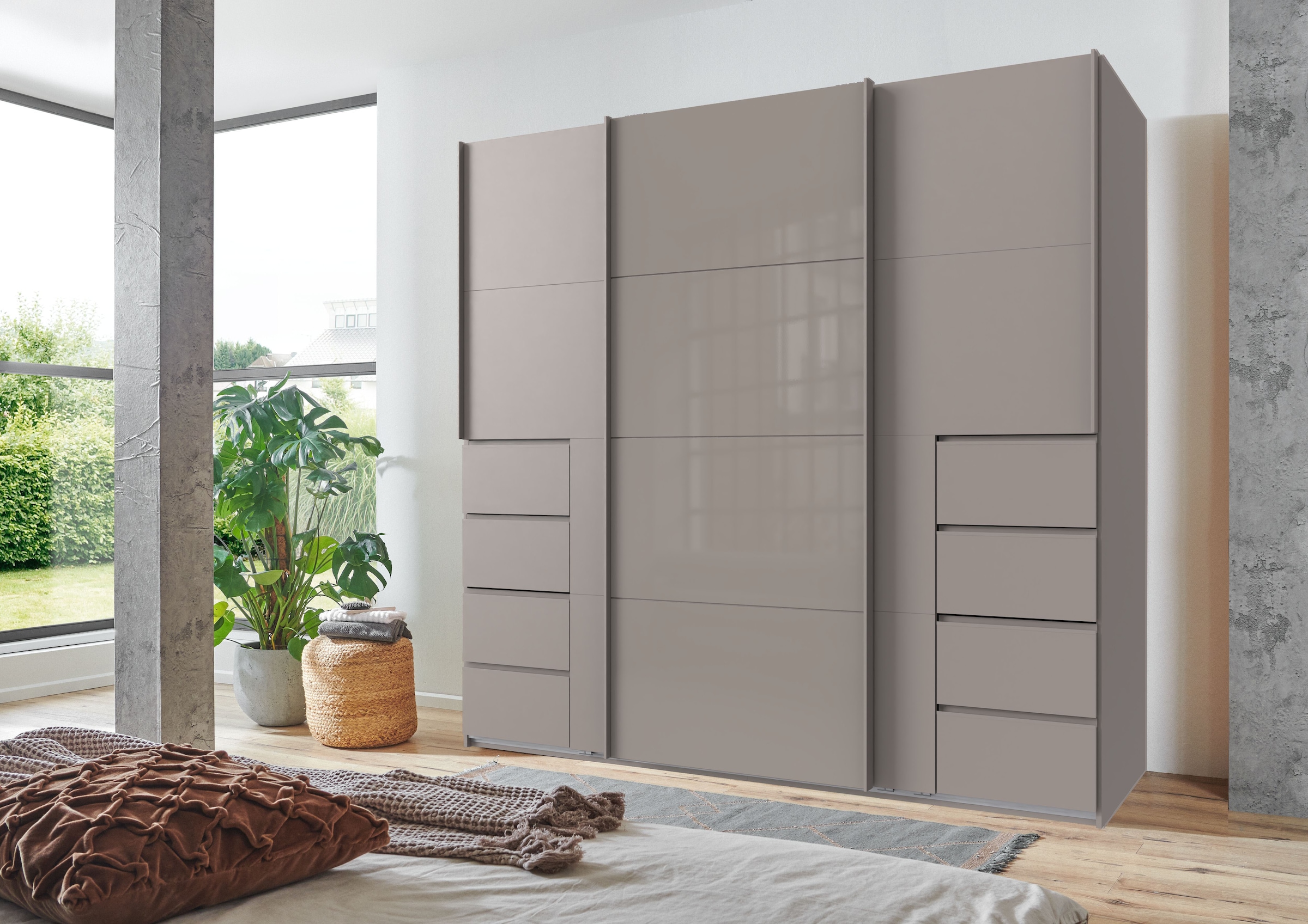 Wimex Schwebetürenschrank »Bali in den Breiten 225cm & 270cm, Kleiderschrank mit Glaselement« Schrank mit 3 Türen, in den Farben: grafit oder saharagrau erhältlich